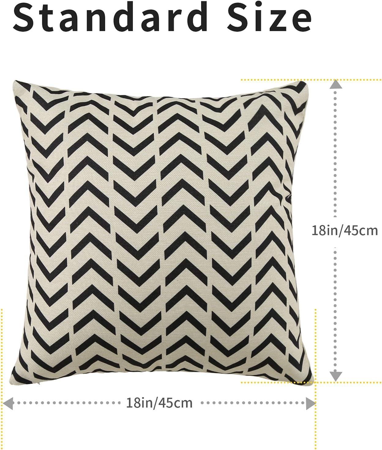 Set of 4 Black and Beige Geometric Cotton Polyester Pillow Covers