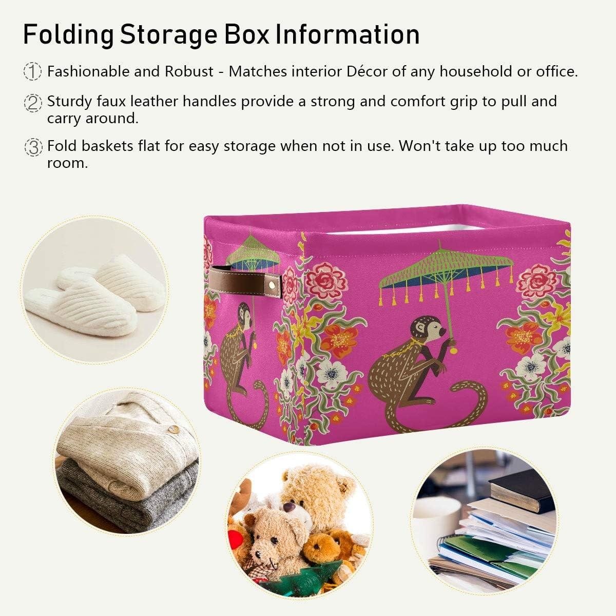 Storage Basket Cube Vintage Monkey Chinoiserie Umbrella Large Collapsible Toys Storage Box Bin Laundry Organizer for Closet Shelf Nursery Kids Bedroom,15x11x9.5 in,2 Pack