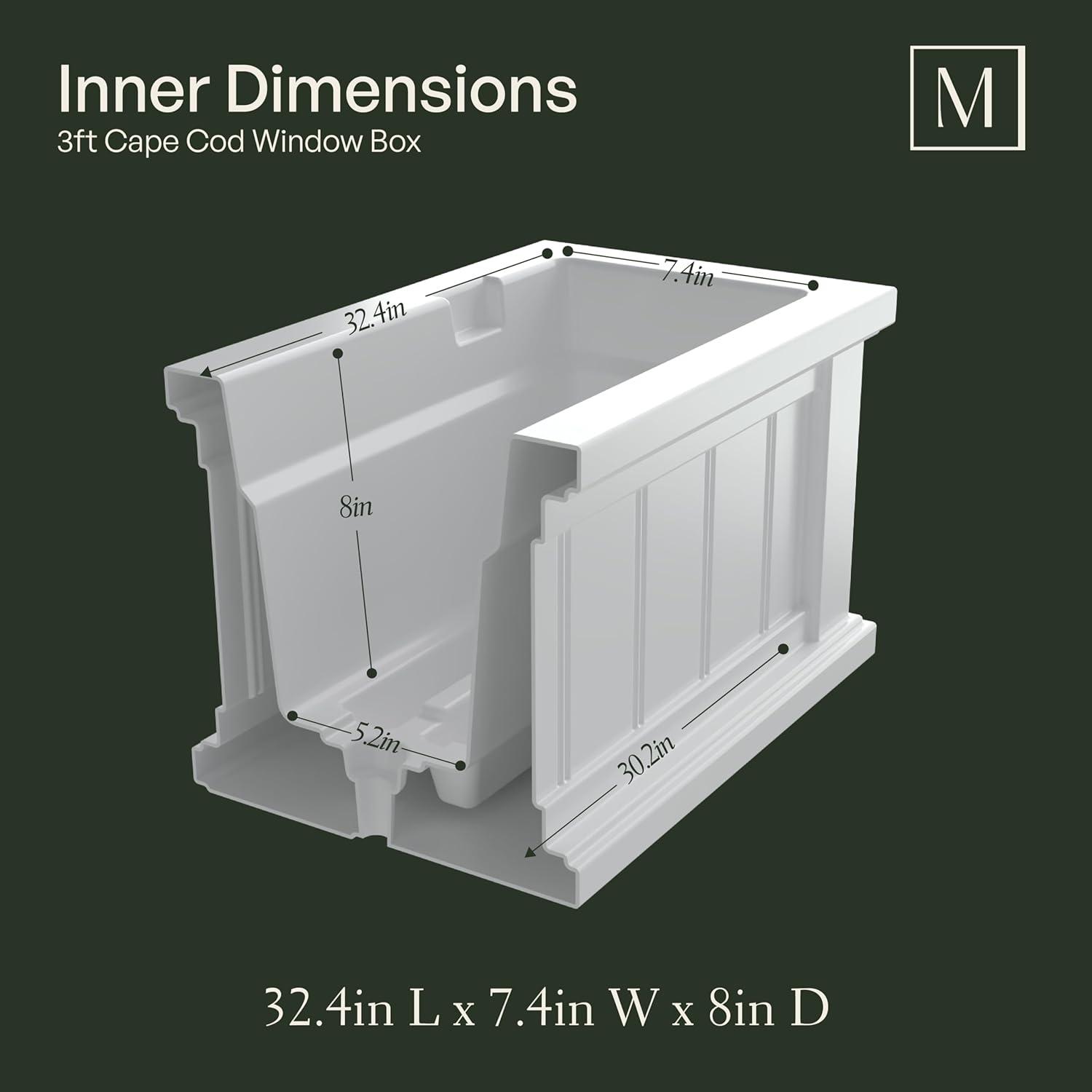 Mayne Cape Cod 36" x 11" x 10.8" Rectangle White Self-Watering Polyethylene Window Box Planter