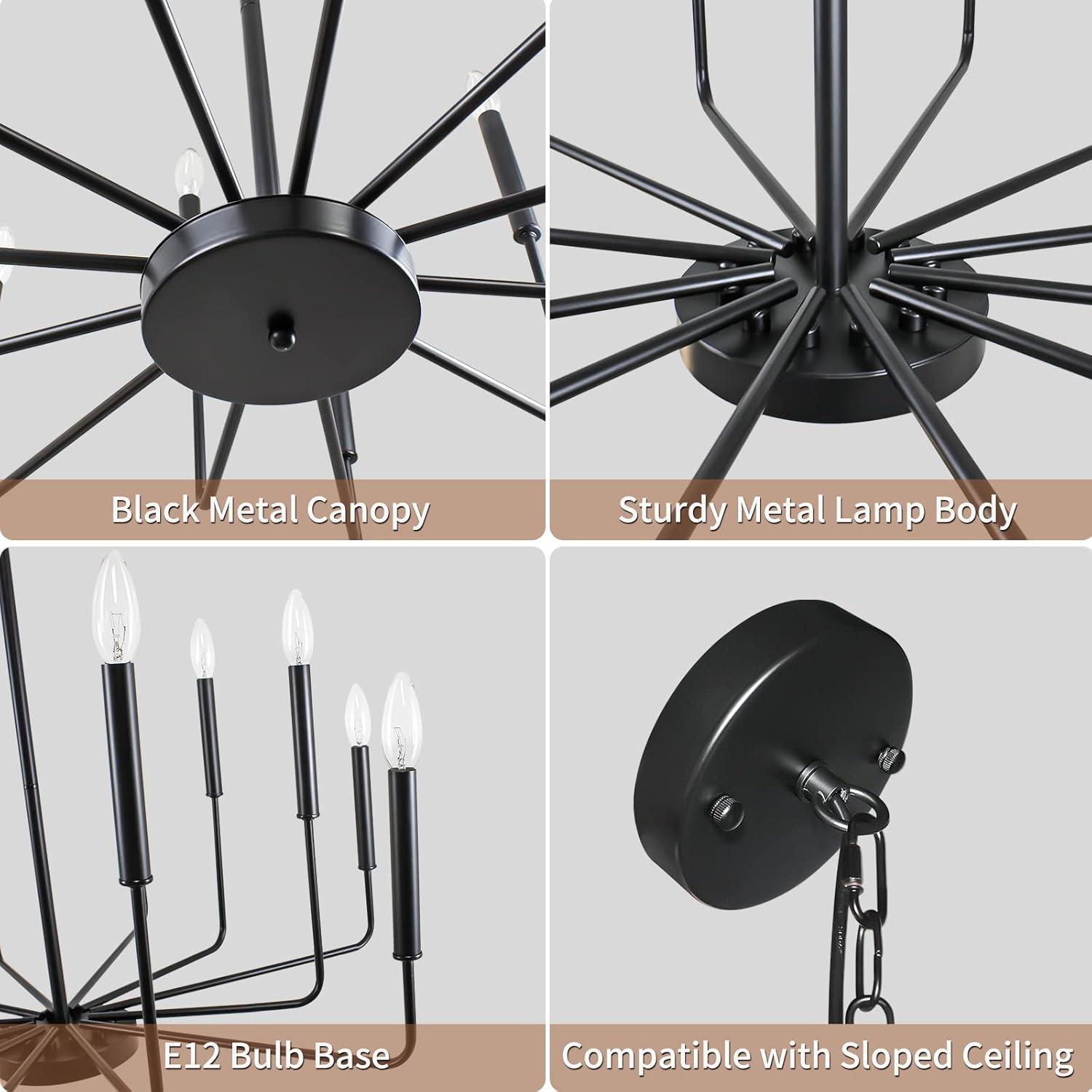 Black Chandelier, 12-Light Farmhouse Chandeliers for Dining Room, Classic Candle Ceiling Pendant Light Fixture for Living Room, Foyer, Kitchen Island, Bedroom, Entryway