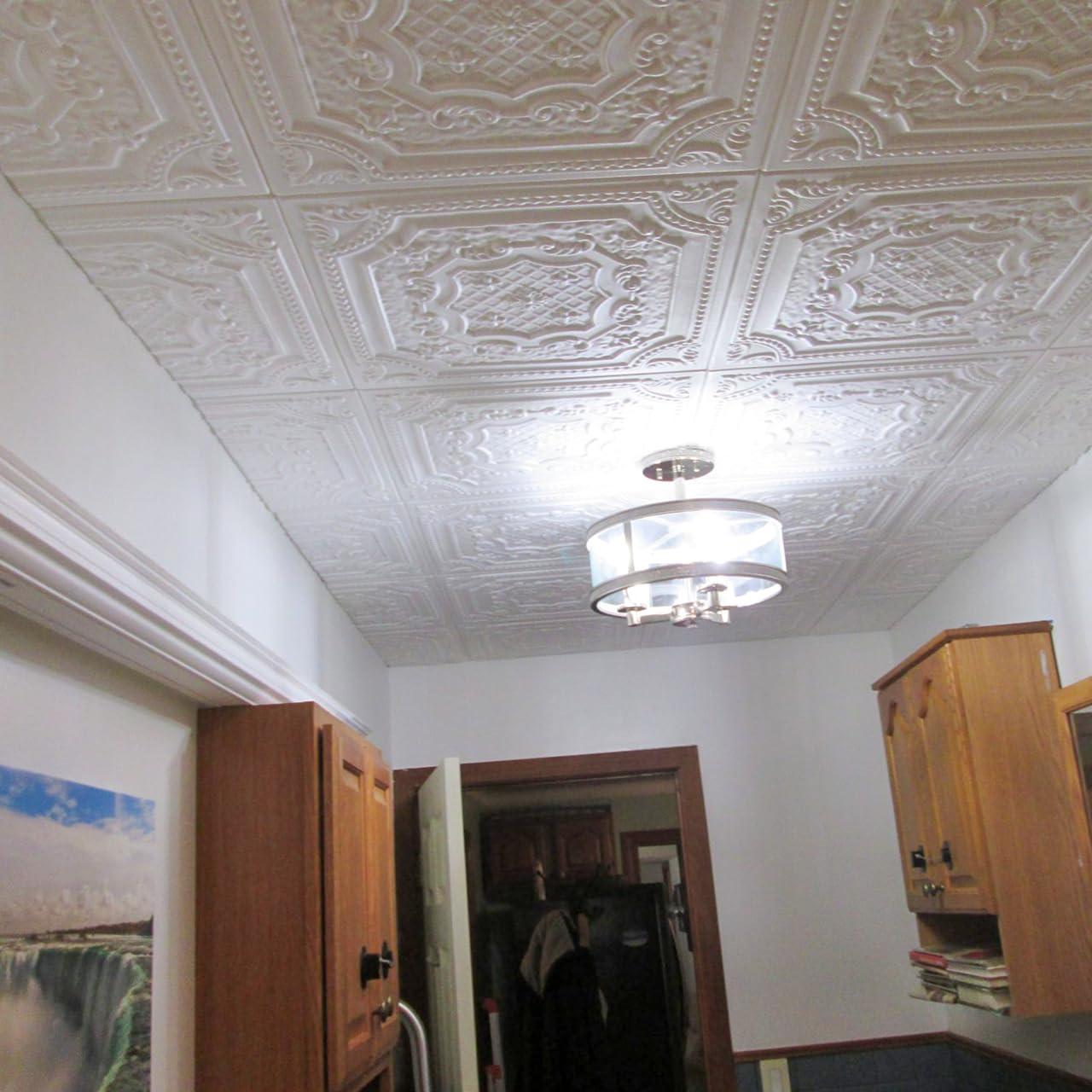 FromPlainToBeautifulInHours Elizabethan Shield 2 Ft. X 2 Ft. Drop-In Or Glue-Up PVC Ceiling Tile (Set of 25)