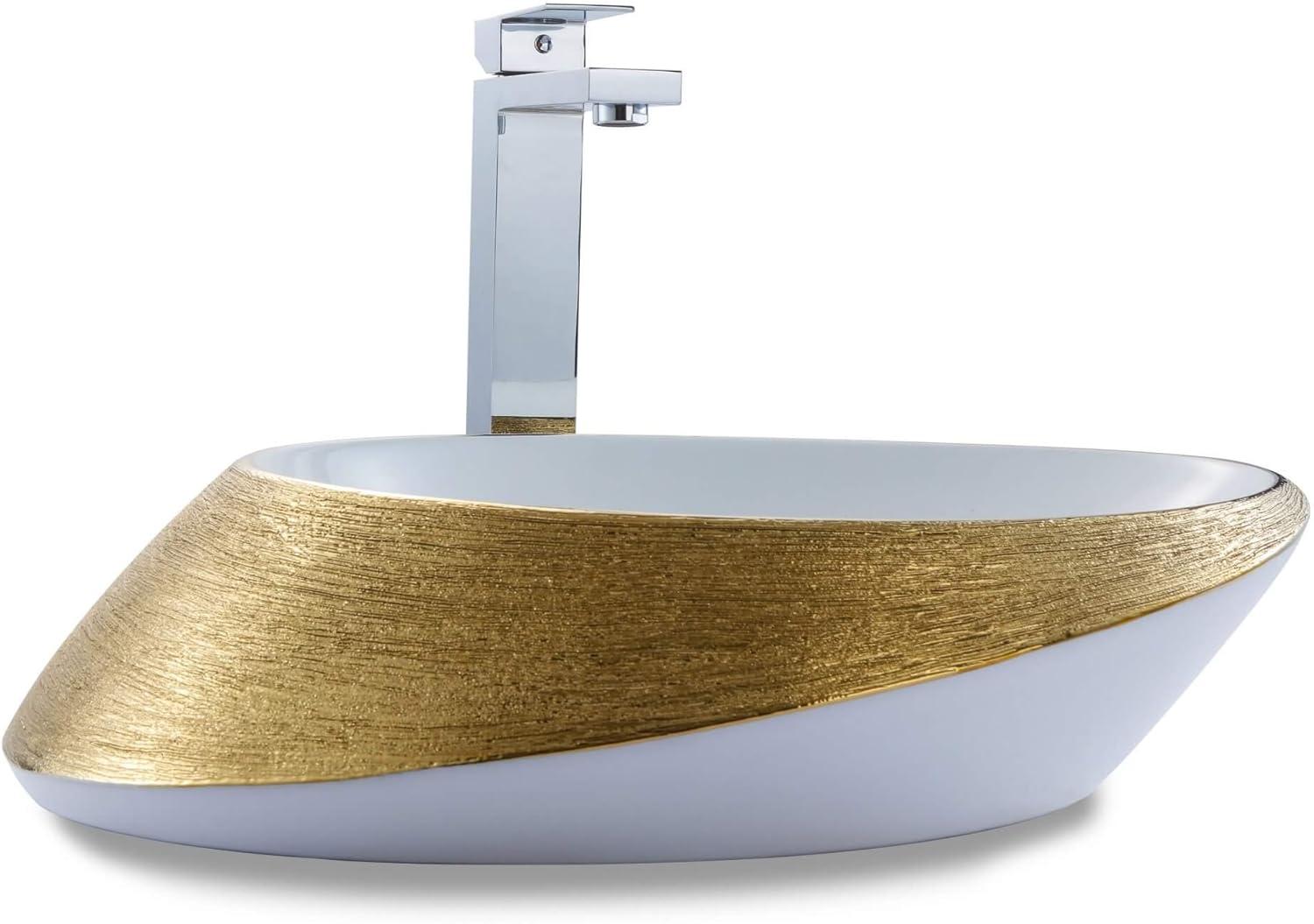 Vitreous China Oval Vessel Bathroom Sink with Overflow
