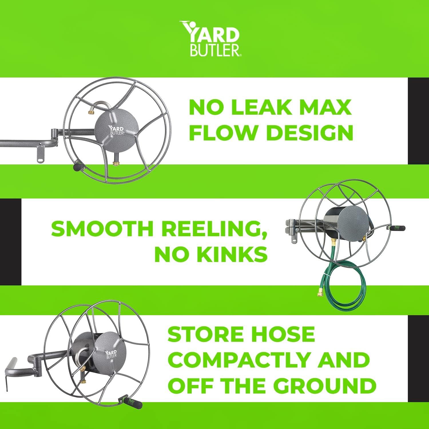 Yard Butler Garden Steel Wall Mounted Swivel Hose Reel