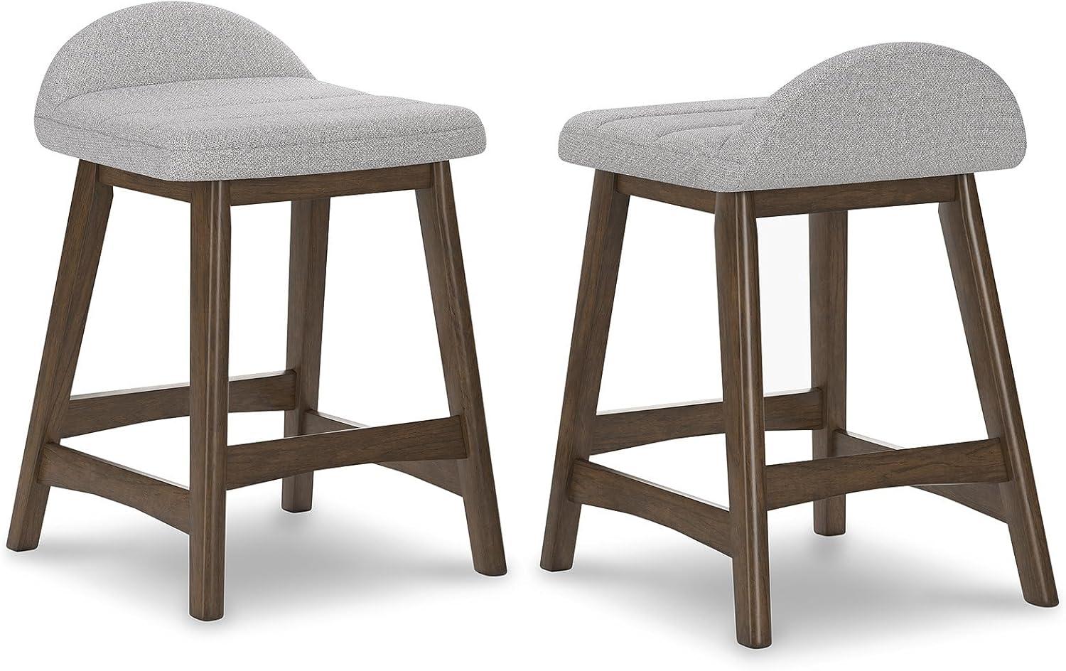 Light Gray and Brown Wood Counter Height Bar Stools, Set of 2