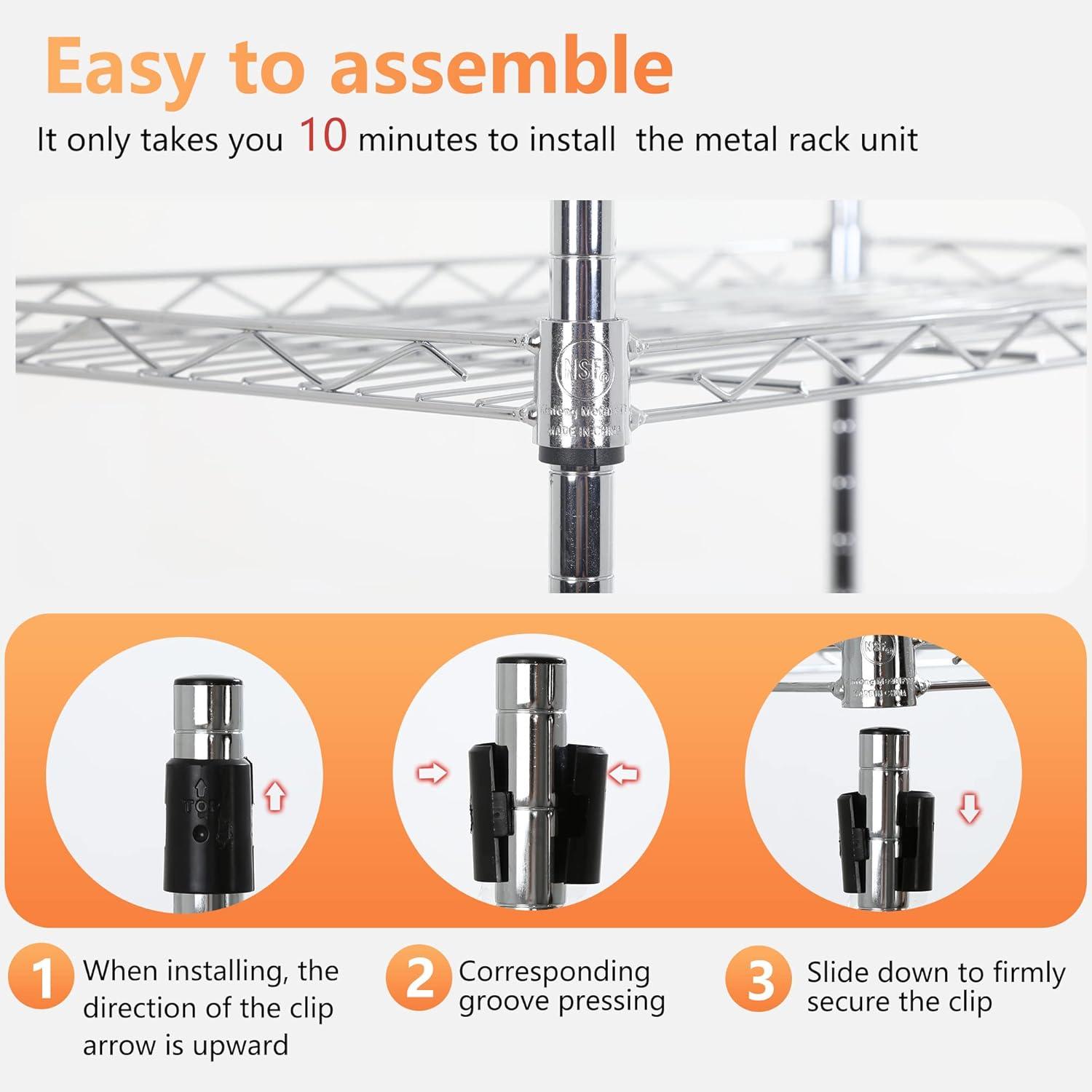 Chrome 6-Tier Adjustable Metal Wire Shelving Unit for Kitchen and Garage