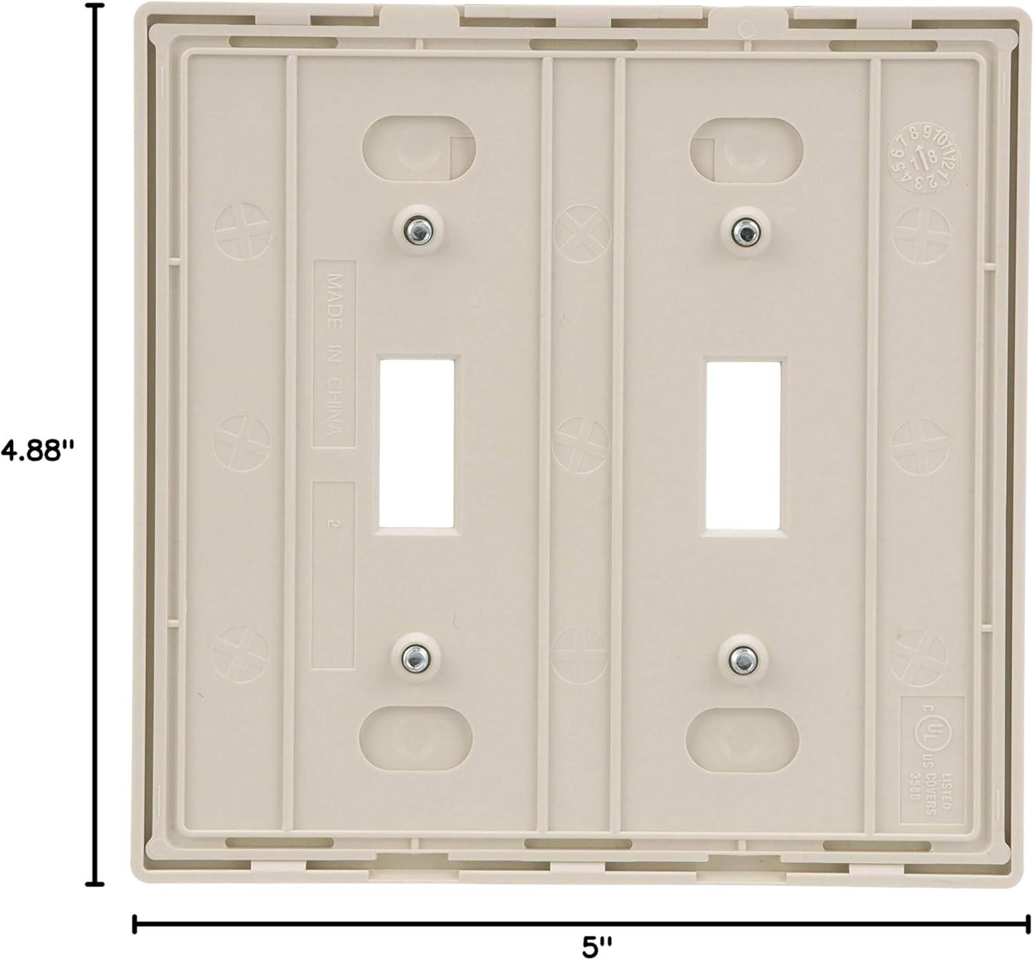 Light Almond Polycarbonate 2-Gang Screwless Toggle Switch Wall Plate