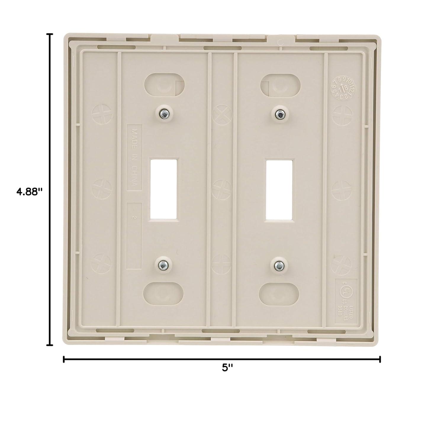 Light Almond Polycarbonate 2-Gang Screwless Toggle Switch Wall Plate
