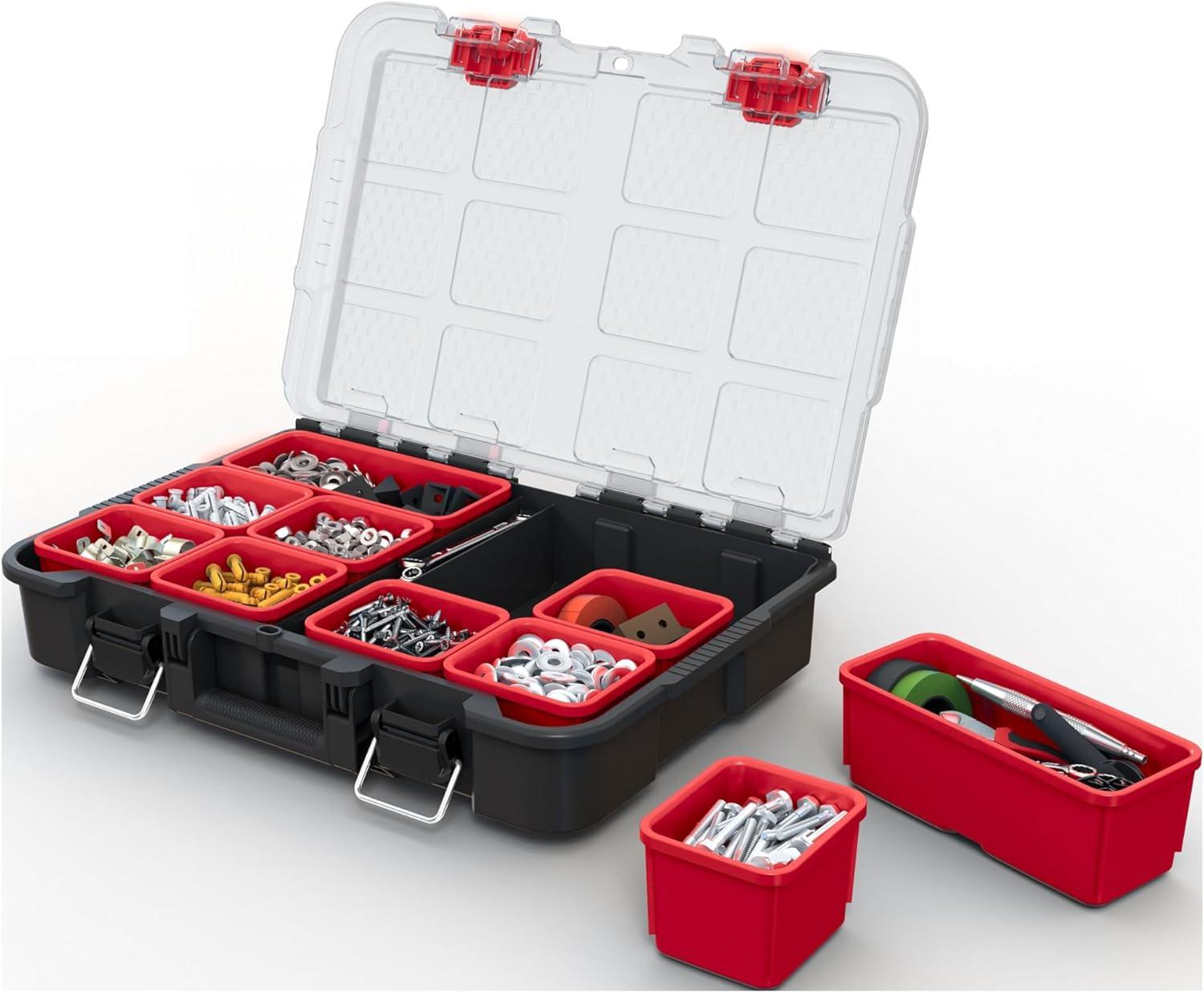 Keter Keter Stack-n-Roll 3 Piece Durable Resin Rolling Tool Box System Tool Storage and Organization Ideal For Garage and DIY, Black
