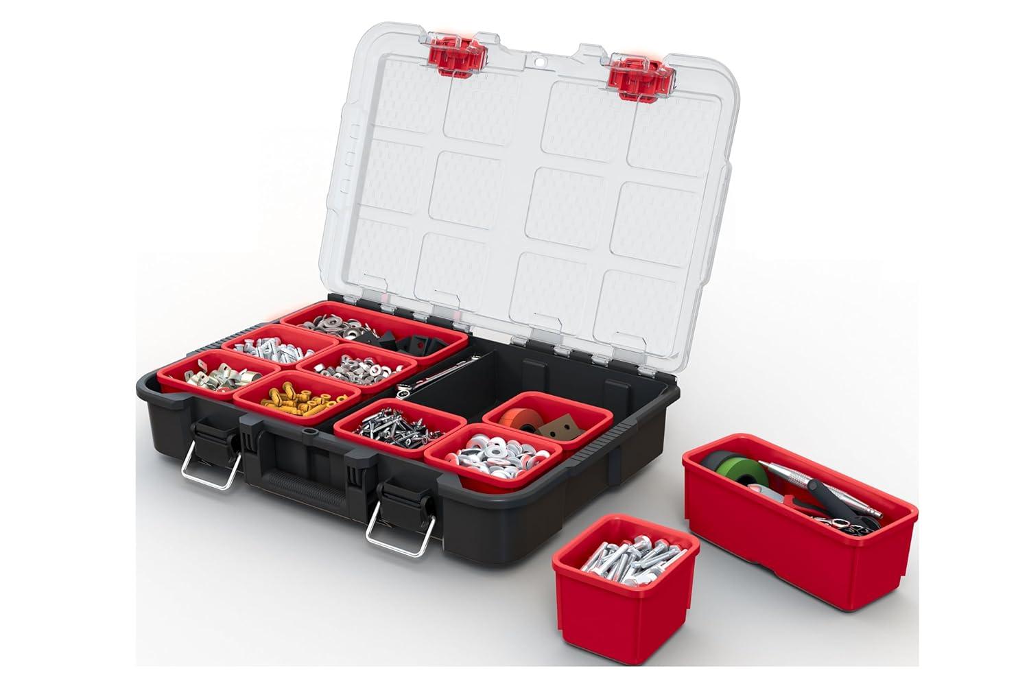 Keter Keter Stack-n-Roll 3 Piece Durable Resin Rolling Tool Box System Tool Storage and Organization Ideal For Garage and DIY, Black