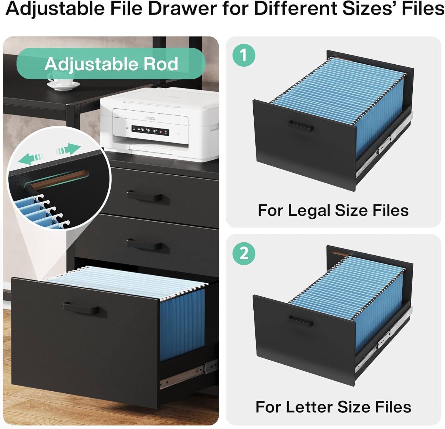 White Wood 63" Computer Desk with Drawers and Filing Cabinet