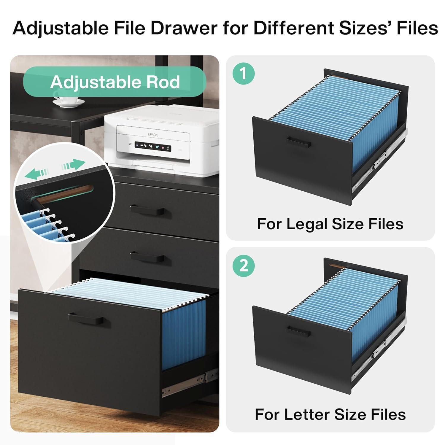 White Wood 63" Computer Desk with Drawers and Filing Cabinet