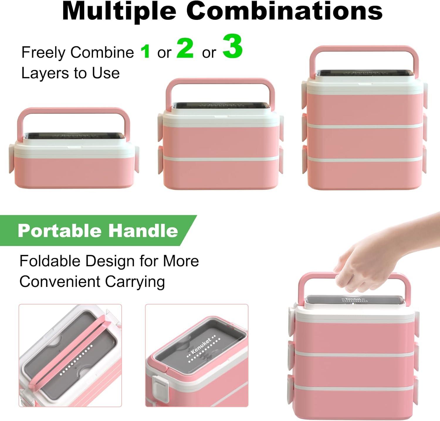 Stackable Bento Box Adult Lunch Box, 3000ML Large Capacity On-the-Go 3 Layers, Leakproof Microwave Safe Lunch Containers with Utensil Set, Dividers, Sauce Boxes for Kids and Adults