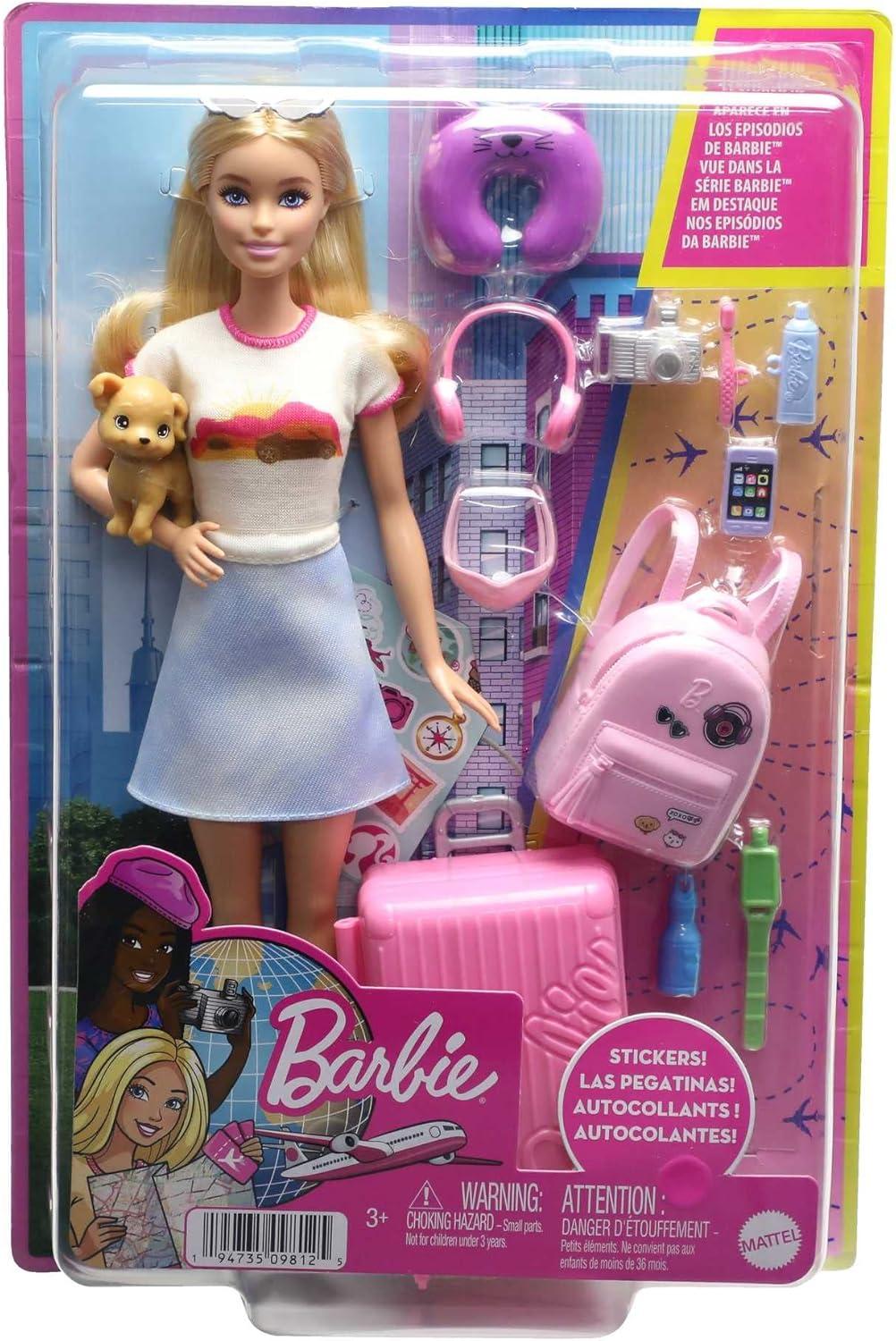 Barbie Doll and Accessories Travel Set with Puppy