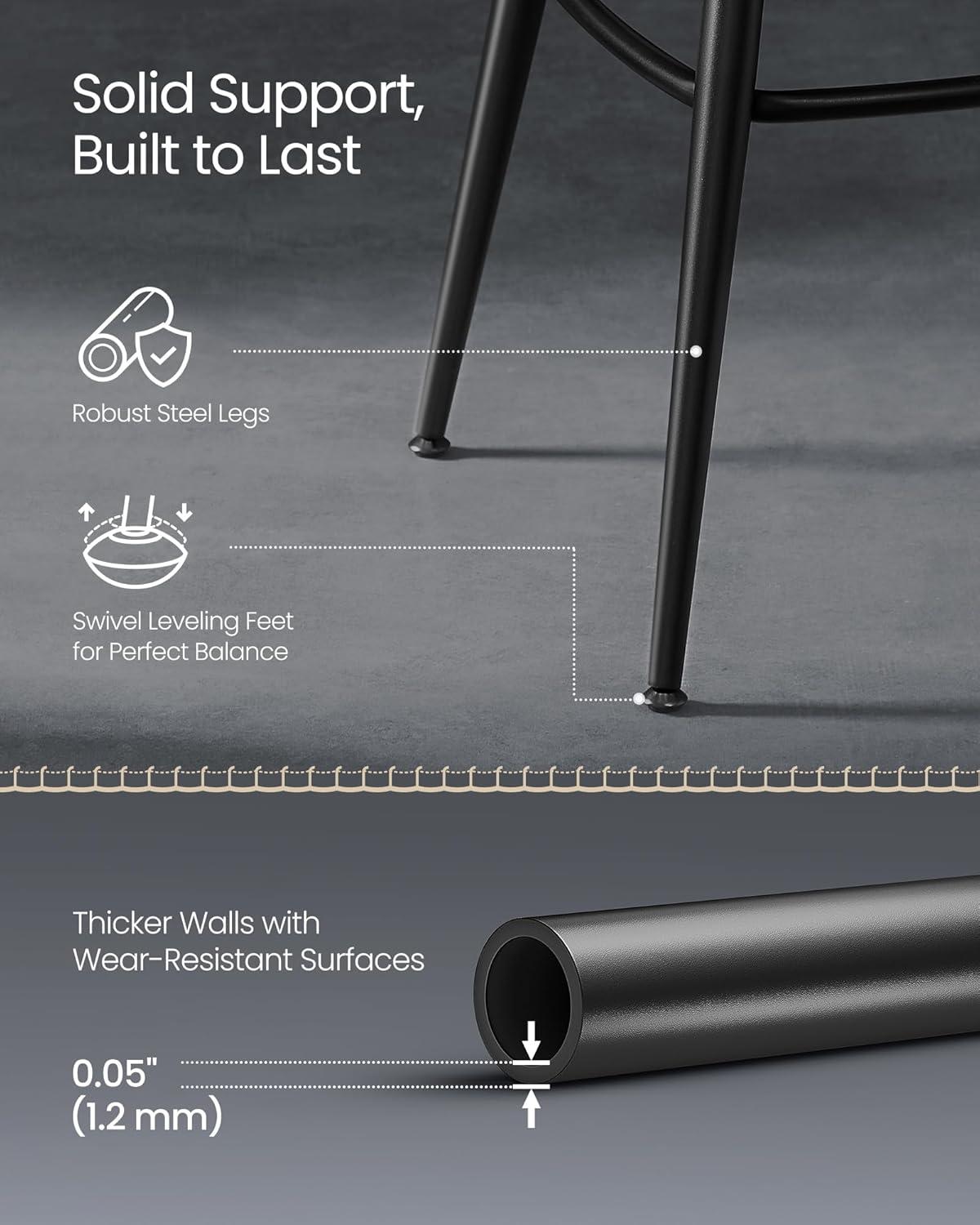 VASAGLE EKHO Collection - Bar Stools Set of 2, Swivel Bar Height Bar Stools with Back, Synthetic Leather with Stitching, Mid-Century Modern, 30-Inch Tall Barstools for Kitchen Home Bar, Ink Black