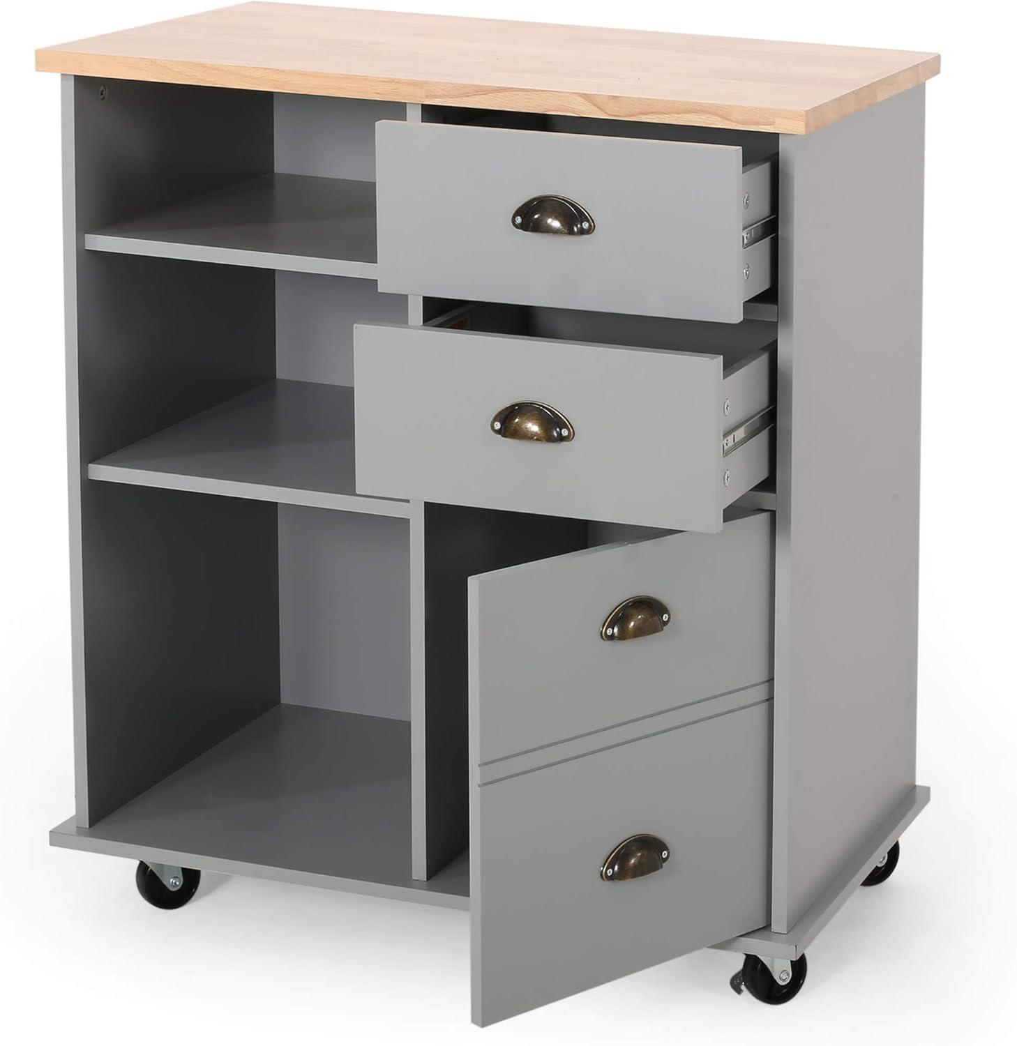 Provence Contemporary Kitchen Cart: Mobile Island, Storage, Rubberwood Surface - Christopher Knight Home