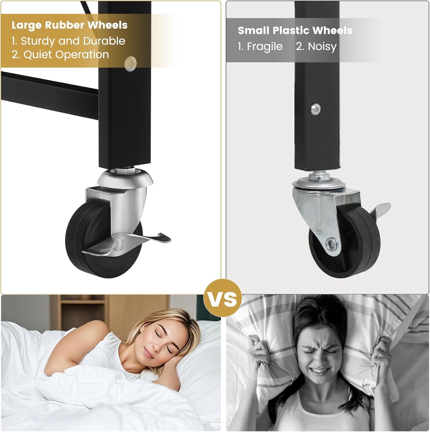 3-Tier Storage Shelves with Wheels, Folding Bookshelf No Assembly, Metal Display Shelf for Balcony, Kitchen, Basement, Pantry, White