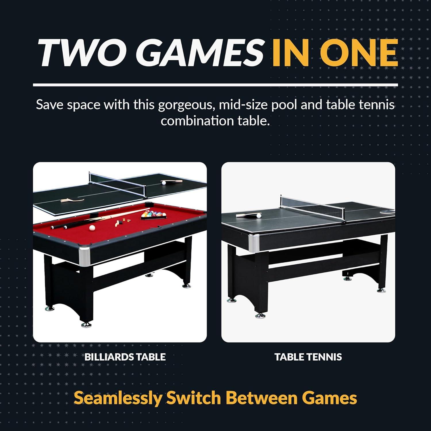 Hathaway Games Hathaway Spartan 6 Ft Pool Table, with Ping Pong Multi Game Combo Tables for Family Recreation Game Rooms - Includes Billiard Balls, Cues, Paddles, Brush & More