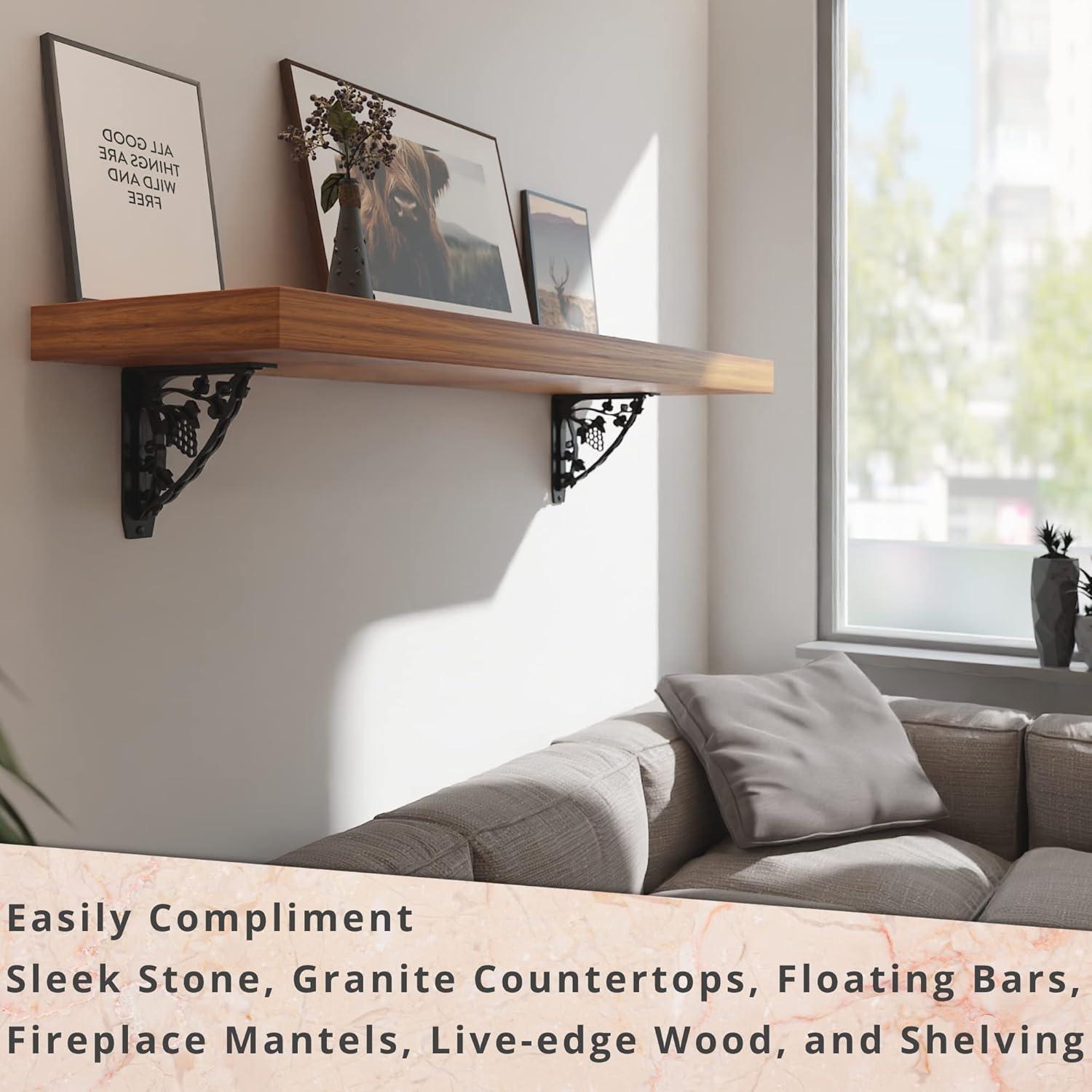 MADEIRA HEAVY DUTY STEEL FIREPLACE MANTEL BRACKETS, FLOATING SHELF, COUNTERTOP SUPPORT - HAND WELDED - 8" x 8" x 2"