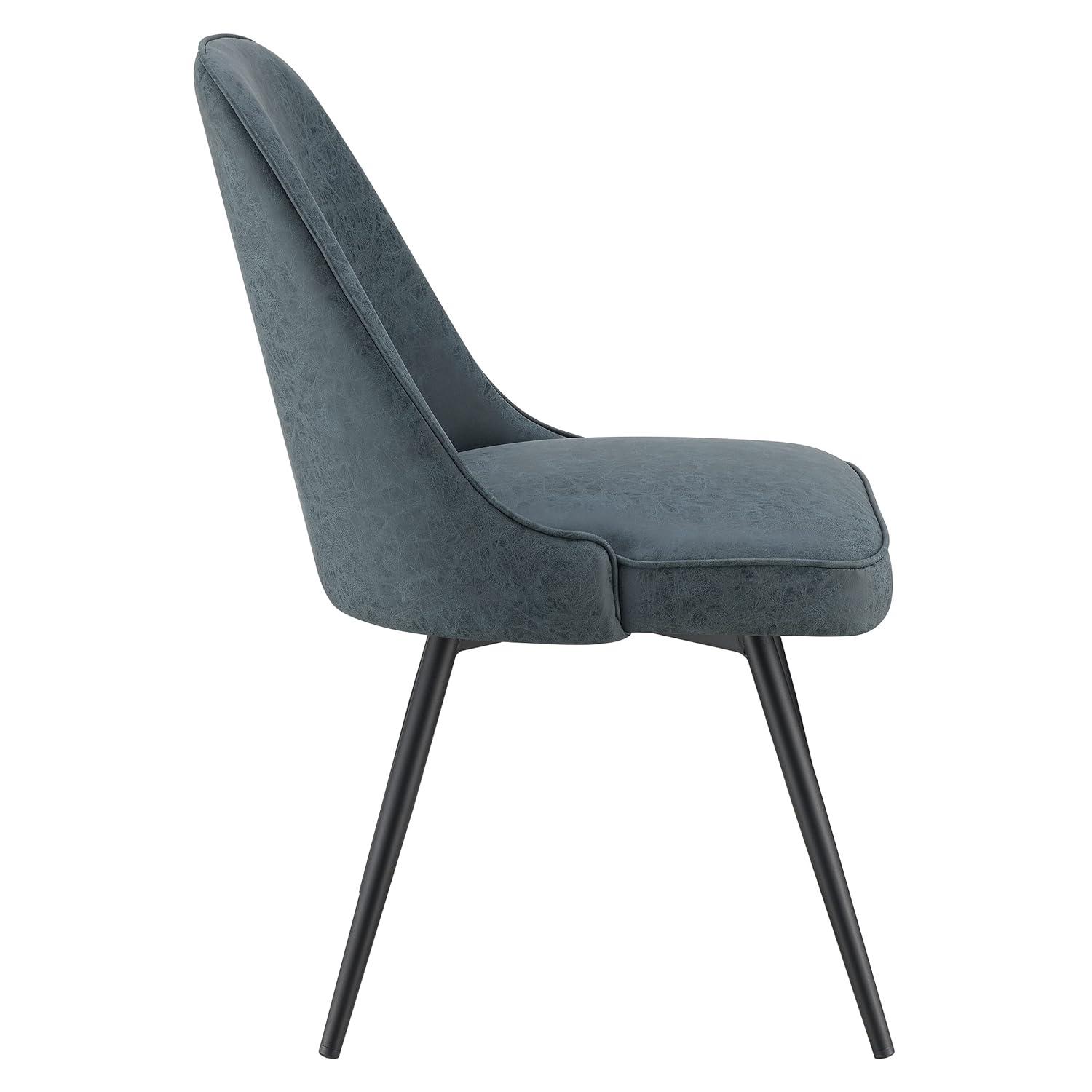 OSP Home Martel Faux Leather Swivel Chair with Black Legs in Navy