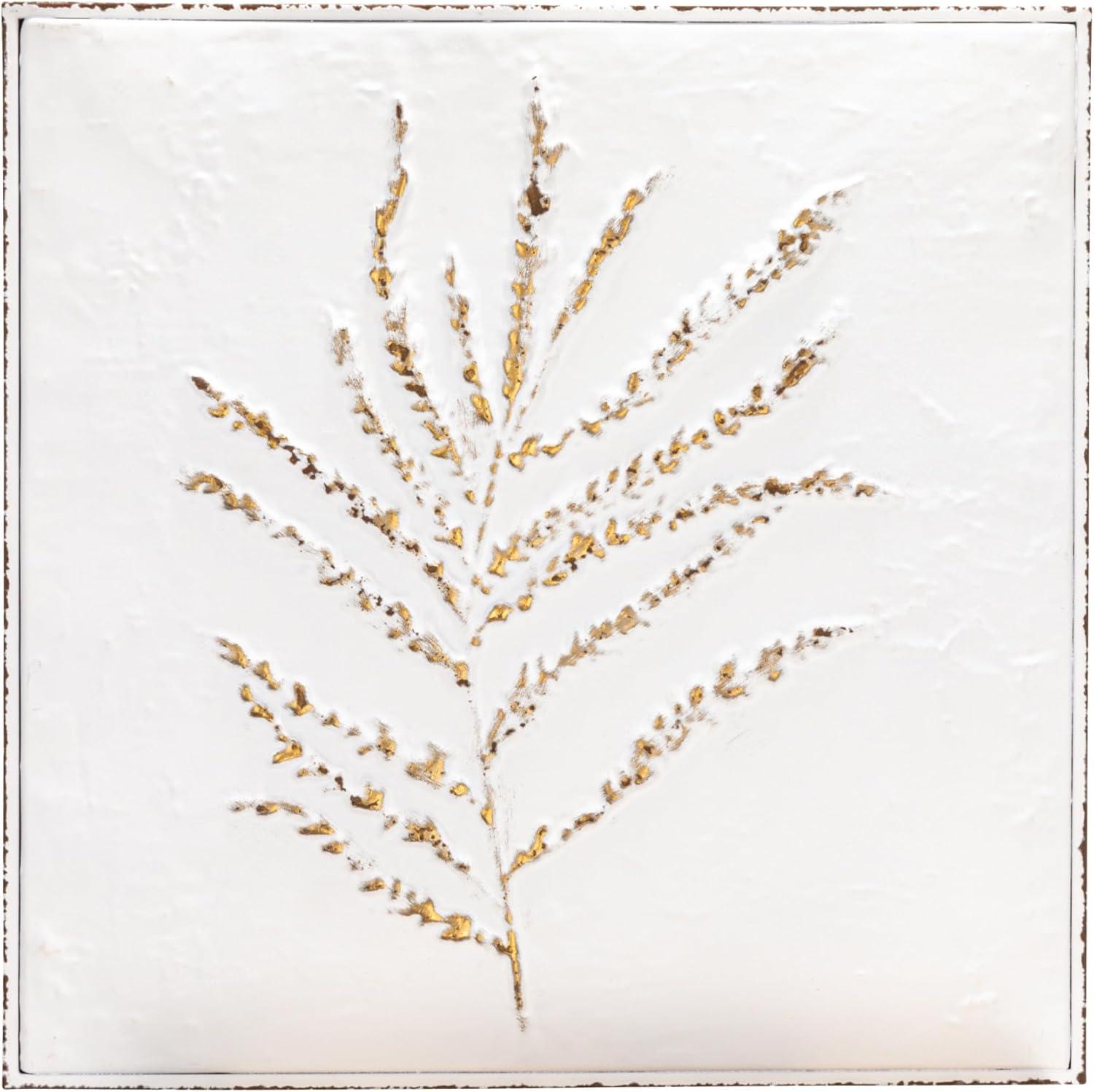 15-Inch Distressed White and Gold Metal Botanical Wall Sculpture