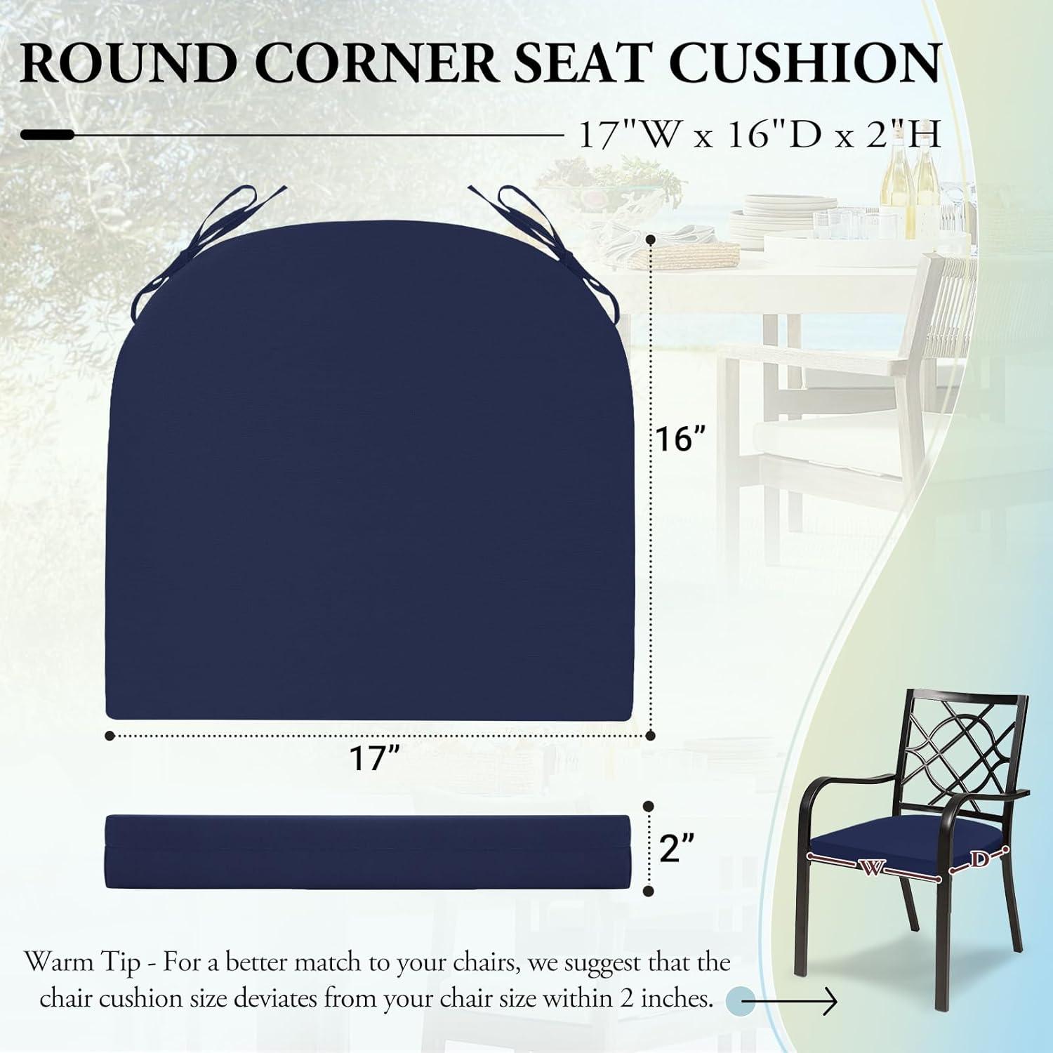 Navy Memory Foam Waterproof Outdoor Chair Cushions Set of 4