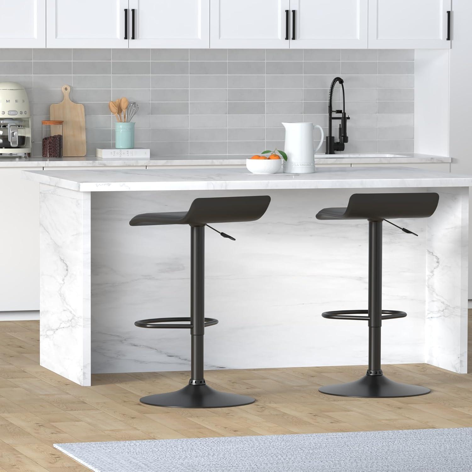 Set of 2 Obsidian Adjustable Swivel Air Lift Stool Black - Winsome: Faux Leather, Metal Frame, 22-30" Height Range