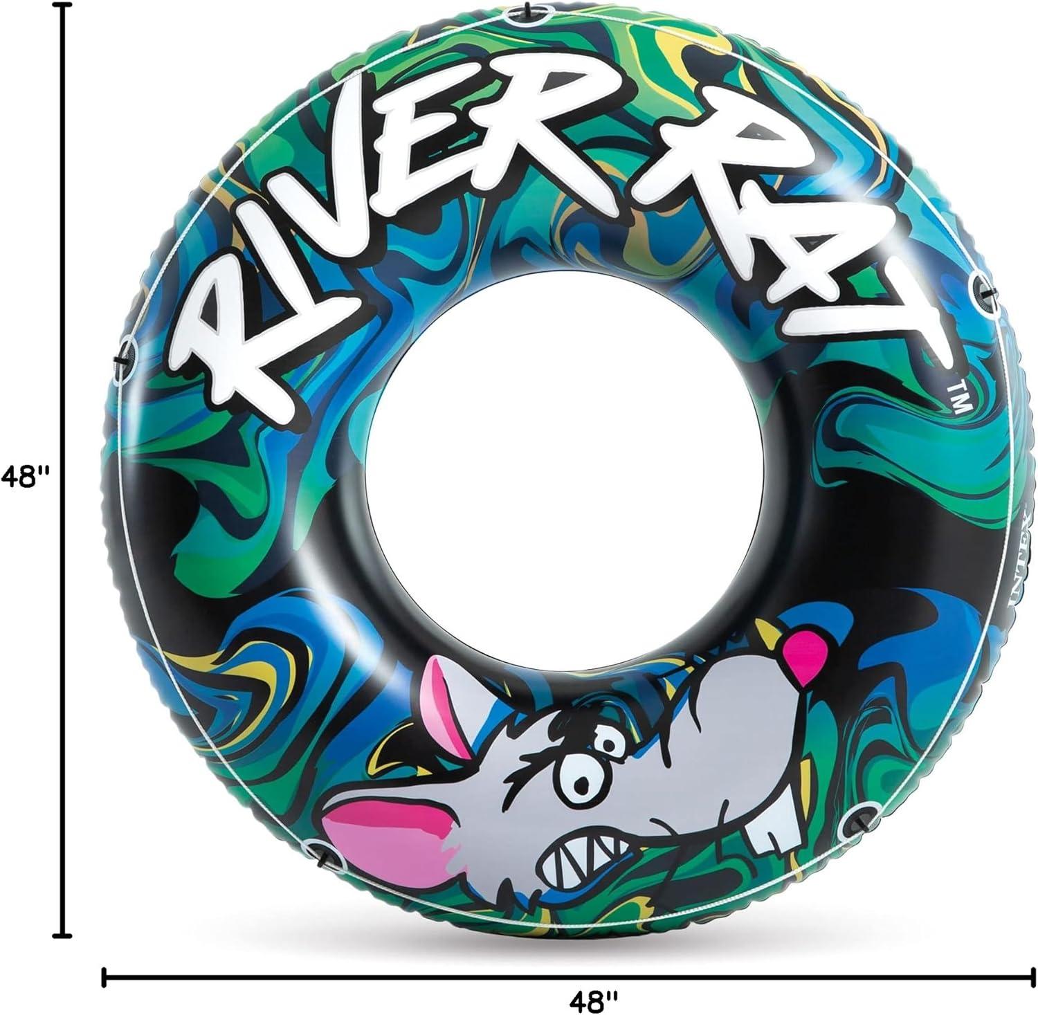 Intex River Rat 48 Inch Inflatable Vinyl Towable Boat Floating Tube Raft for Swimming Pool and Lake in Green Rat or Graffiti Rat Design, Color Varies