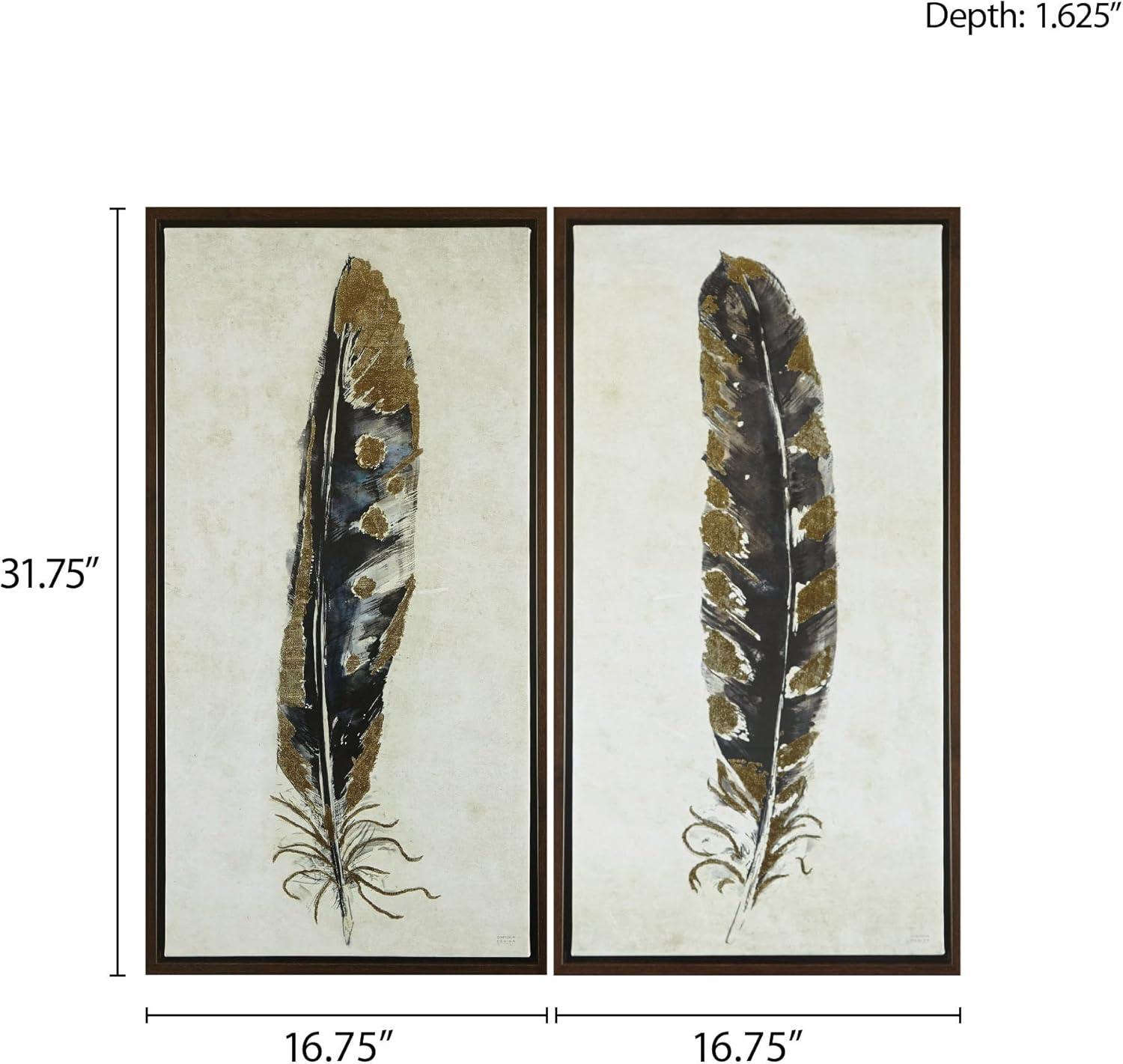 (Set of 2) 16.75" x 31.75" Gilded Feathers Canvas Wall Art Yellow: Urban Habitat, Modern Decor, Framed Digital Artwork