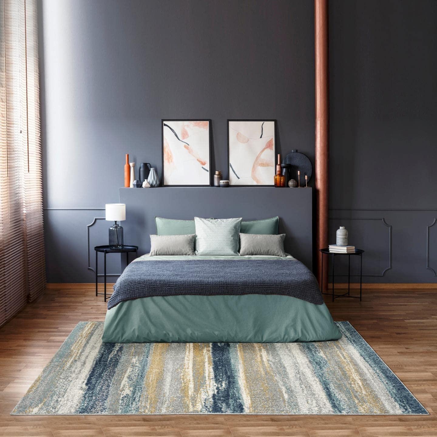 Luxe Weavers Abstract Stripe Yellow 4x5 Area Rug