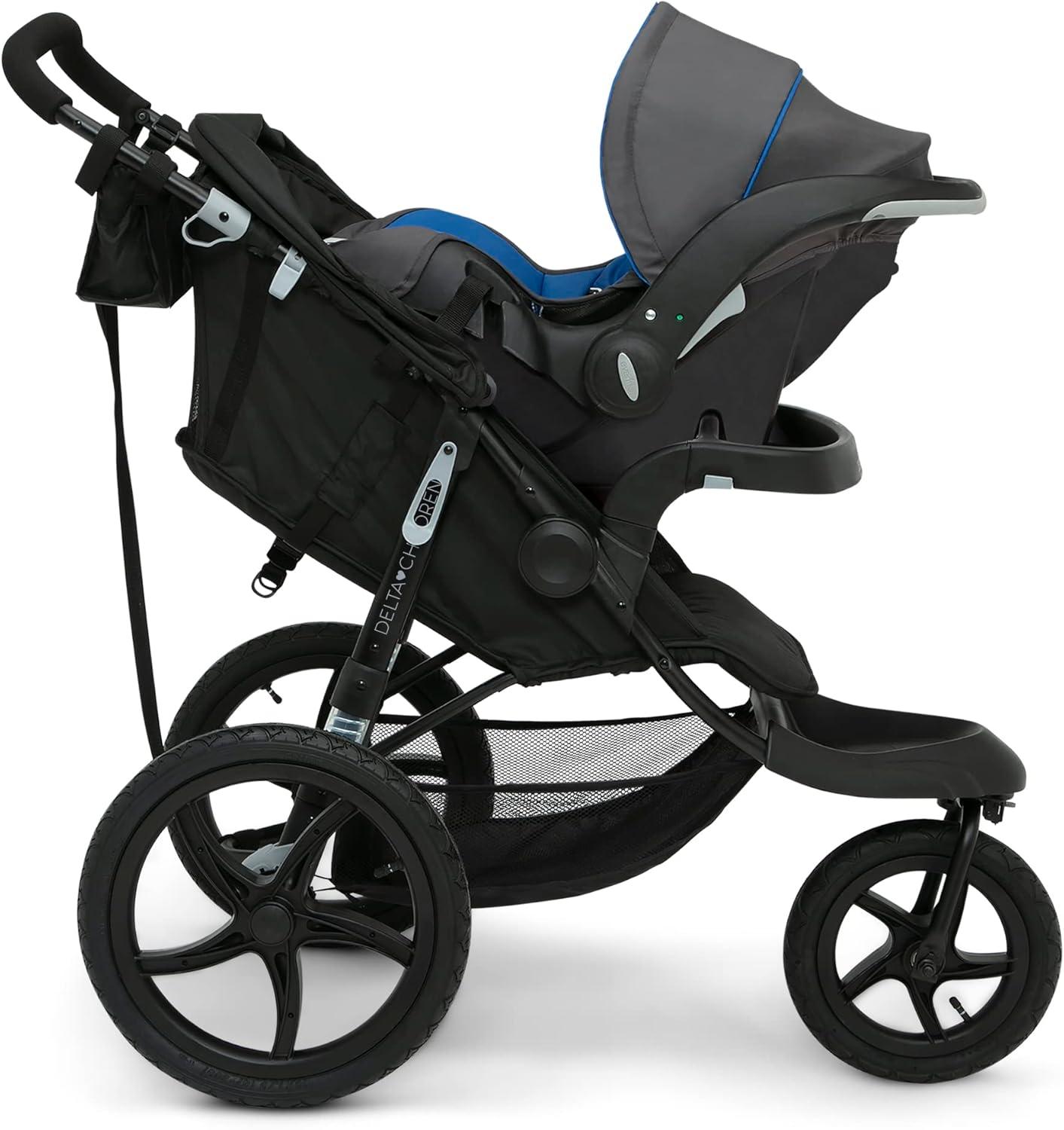 Delta Children Apollo Jogging Stroller - Shock Absorbing Frame with Large Canopy & Recline - Car Seat Compatible, Black