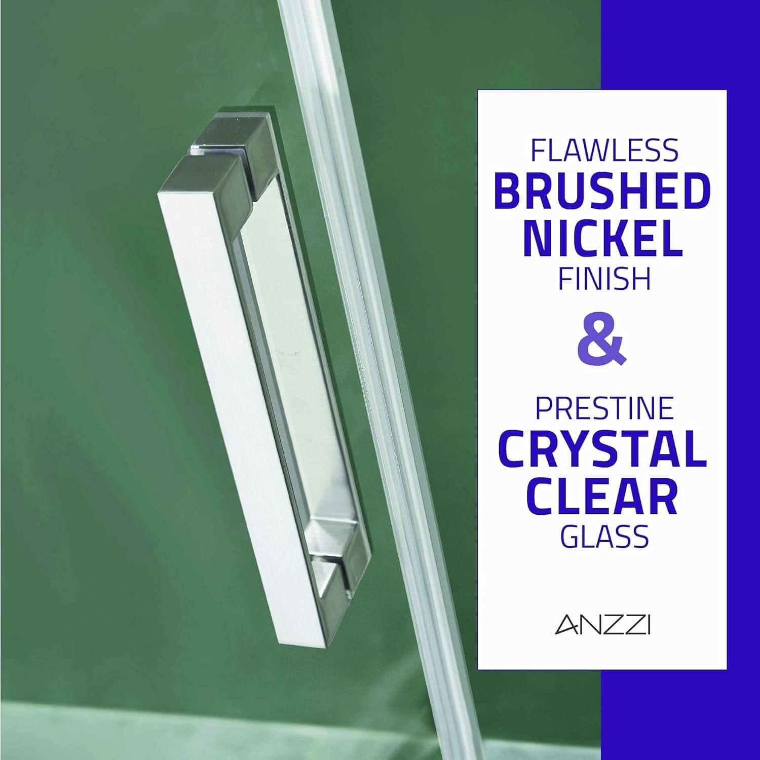 Anzzi  48 x 76 in. Rhodes Series Frameless Sliding Shower Door with Handle, Brushed Nickel