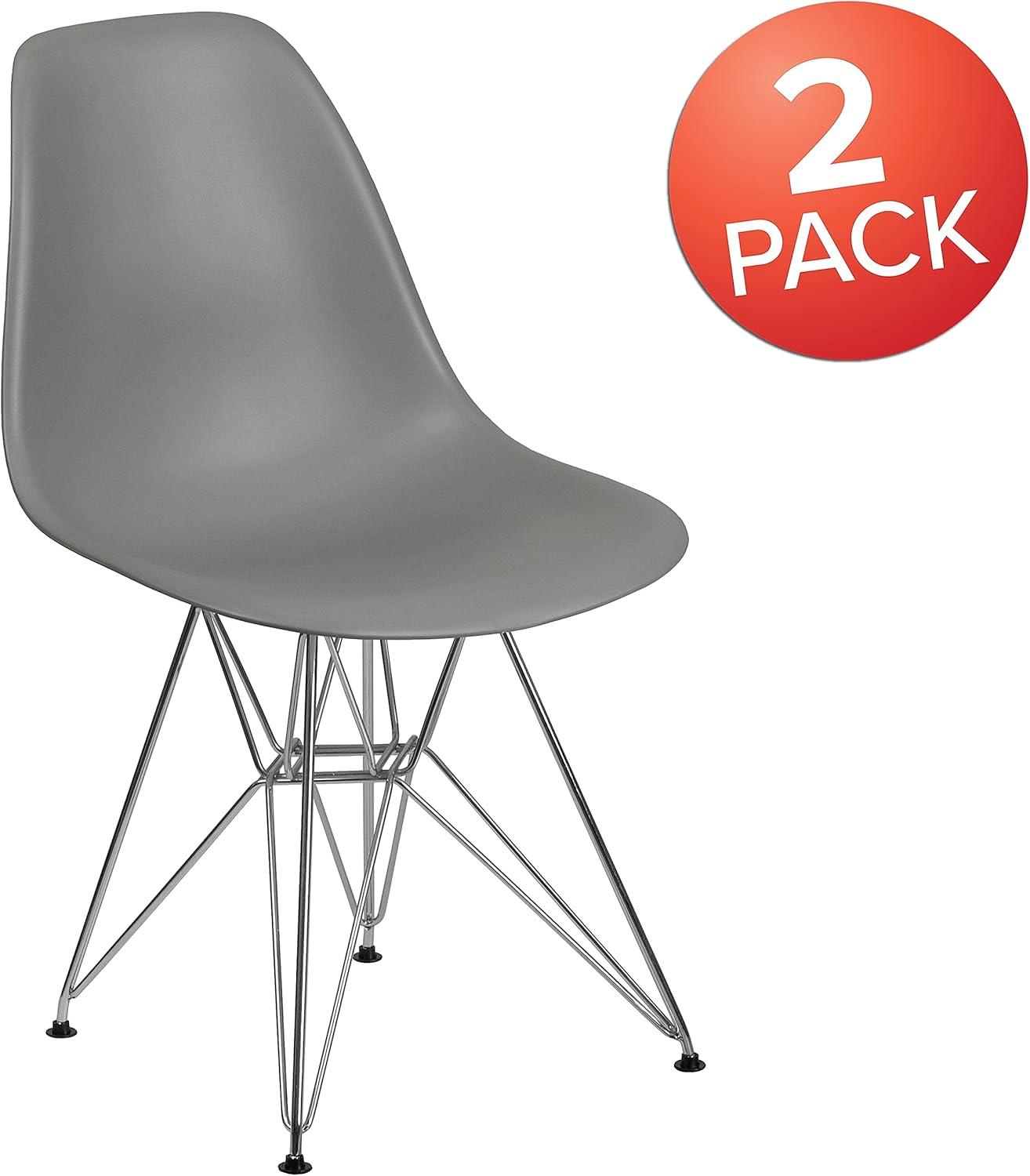 Flash Furniture 2 Pack Elon Series Moss Gray Plastic Chair with Chrome Base