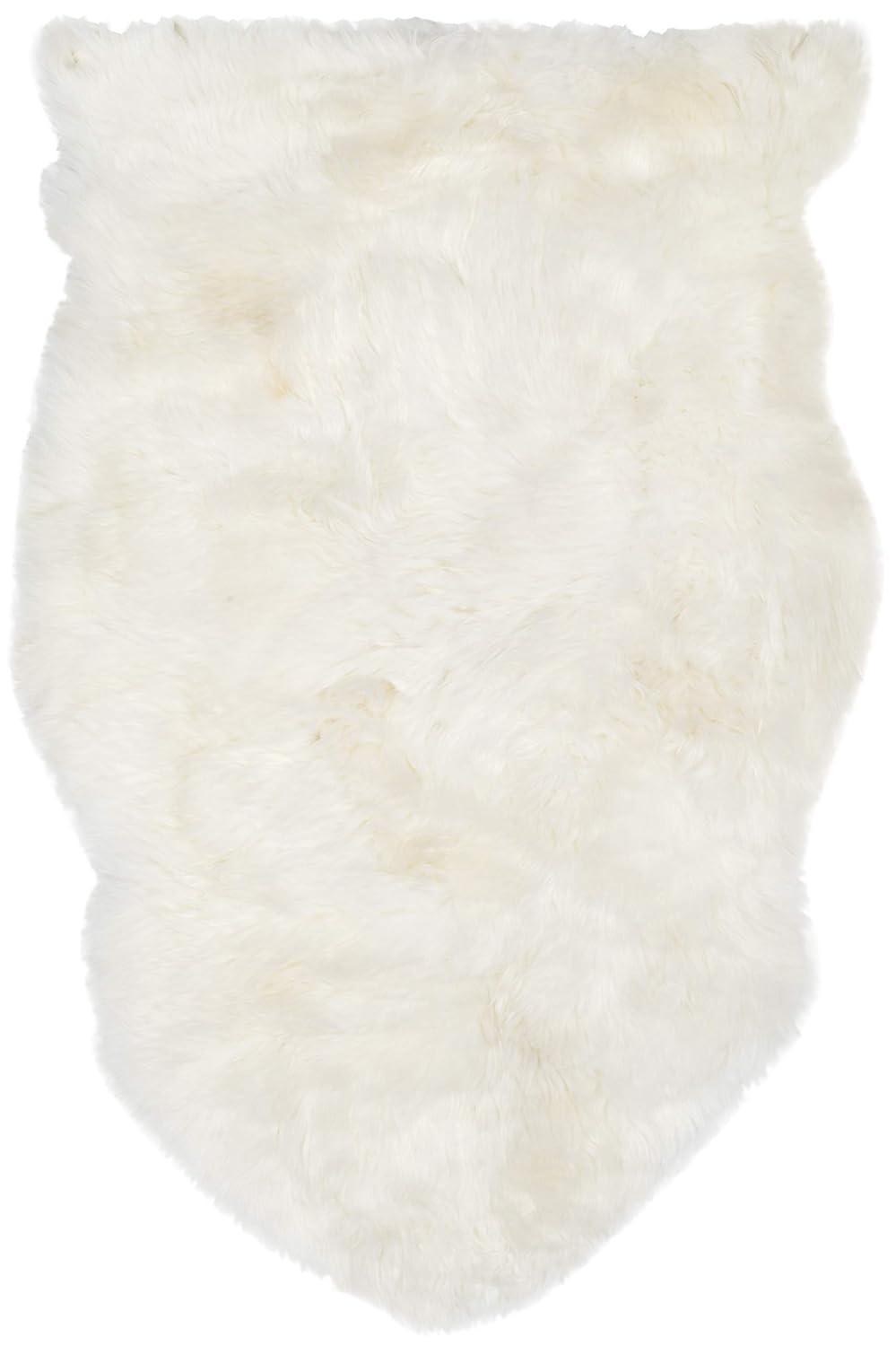 Sheep Skin SHS211 Hand Woven Accent Rug - Natural/White - 2'x4' - Safavieh.
