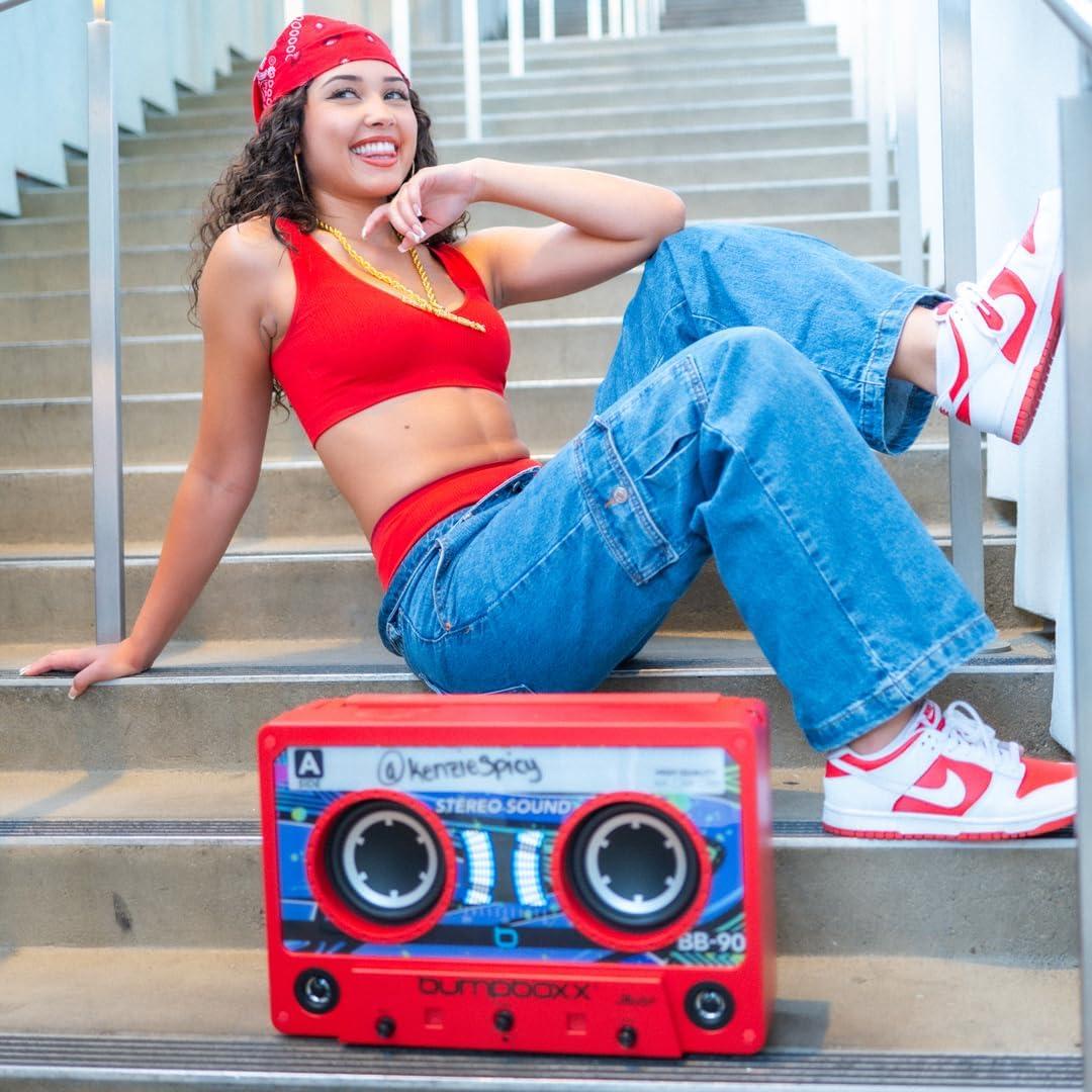 Electric Red Retro Cassette Bluetooth Boombox Speaker