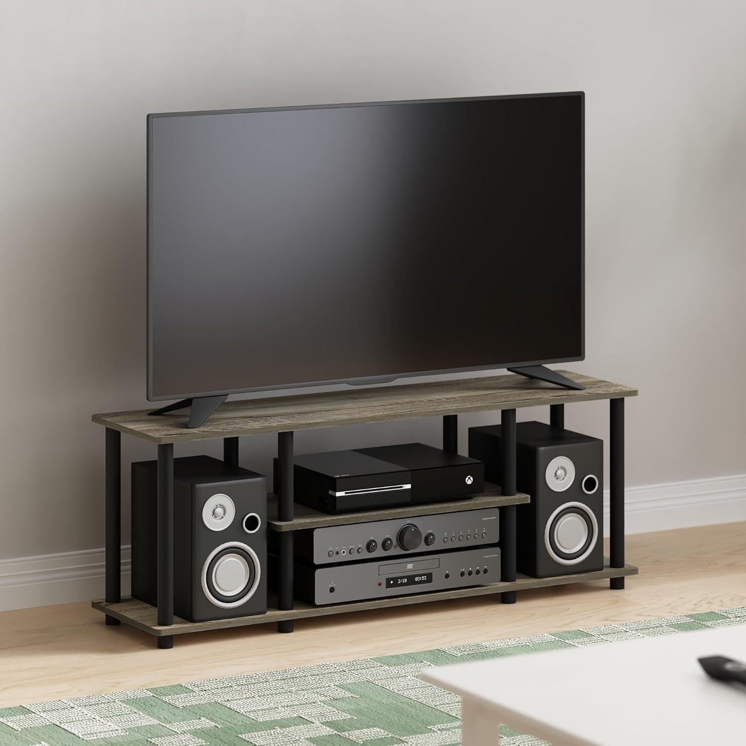 Furinno No Tools 3-Tier TV Stands for TV's up to 50" Entertainment Media Center French Oak/Black