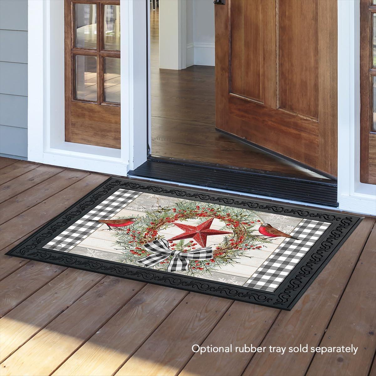 Briarwood Lane Doormat 30x18 Indoor Outdoor Berry Wreath Barnstar Winter For Winter Doormat