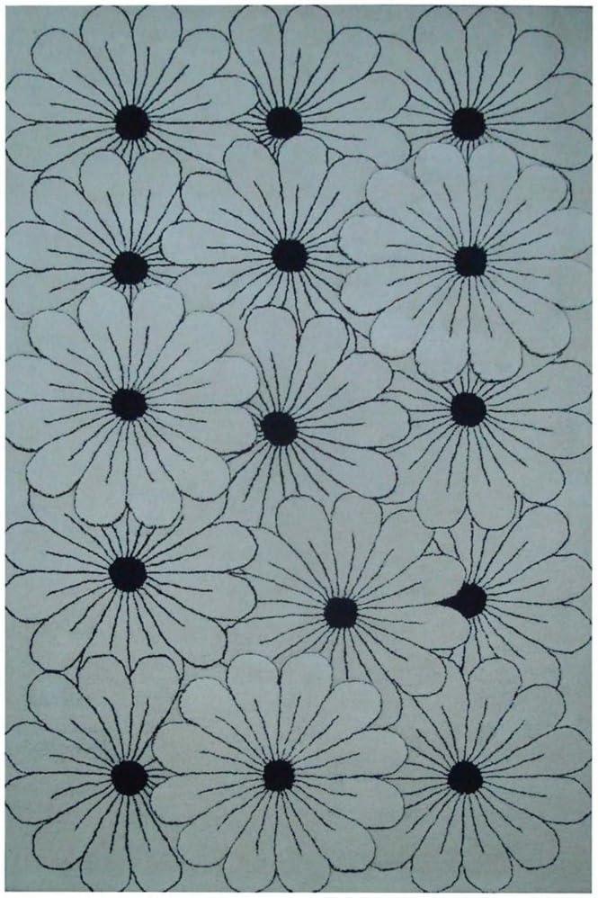 Ivory and Black Handmade Wool and Viscose Floral Rug