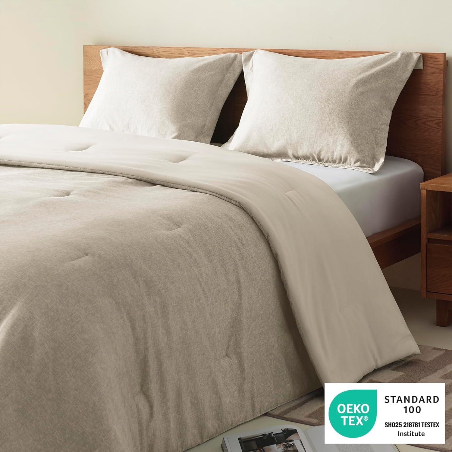 Comfort Spaces Twin Comforter Set - 2pcs (1 Microfiber Comforter & 1shams) Farmhouse Bedding Comforter for All Seasons Boho Bedding Set, Lightweight Solid Bed Comforter Sets,Twin/Twin XL, Taupe