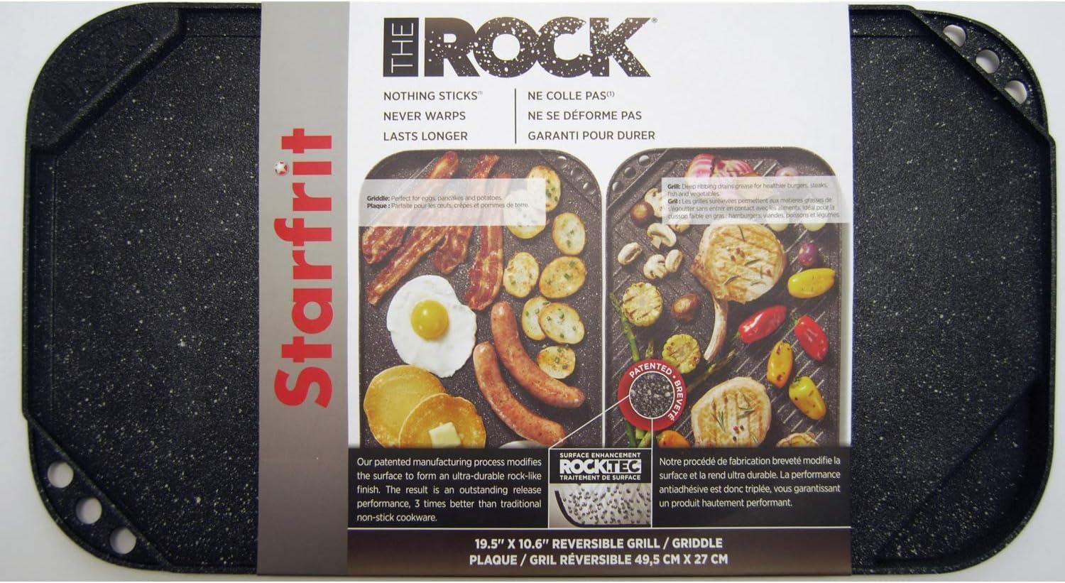 THE ROCK by Starfrit 10.6" x 19.5" Reversible Aluminum Grill/Griddle, Black