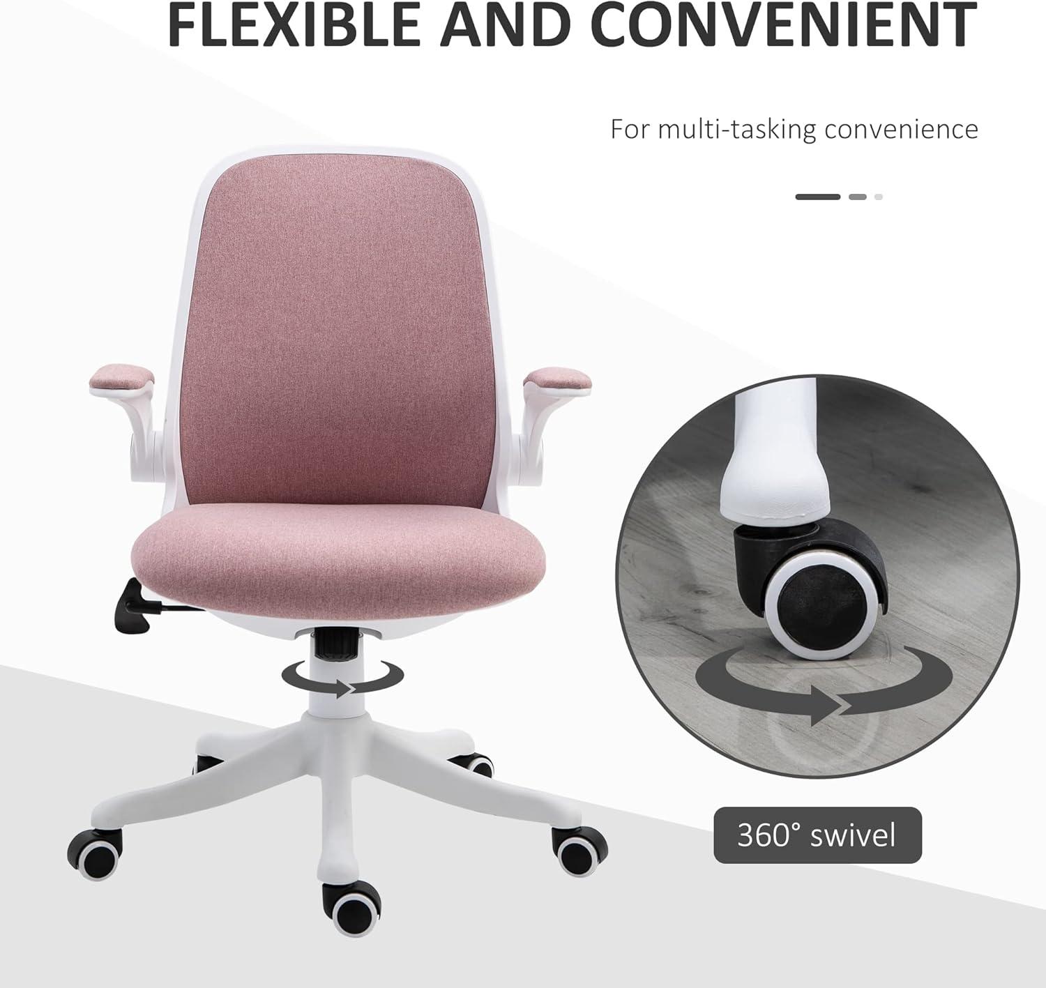 Vinsetto Linen-Touch Fabric Office Chair Swivel Task Chair with Adjustable Lumbar Support, Height and Flip-up Arms, Pink