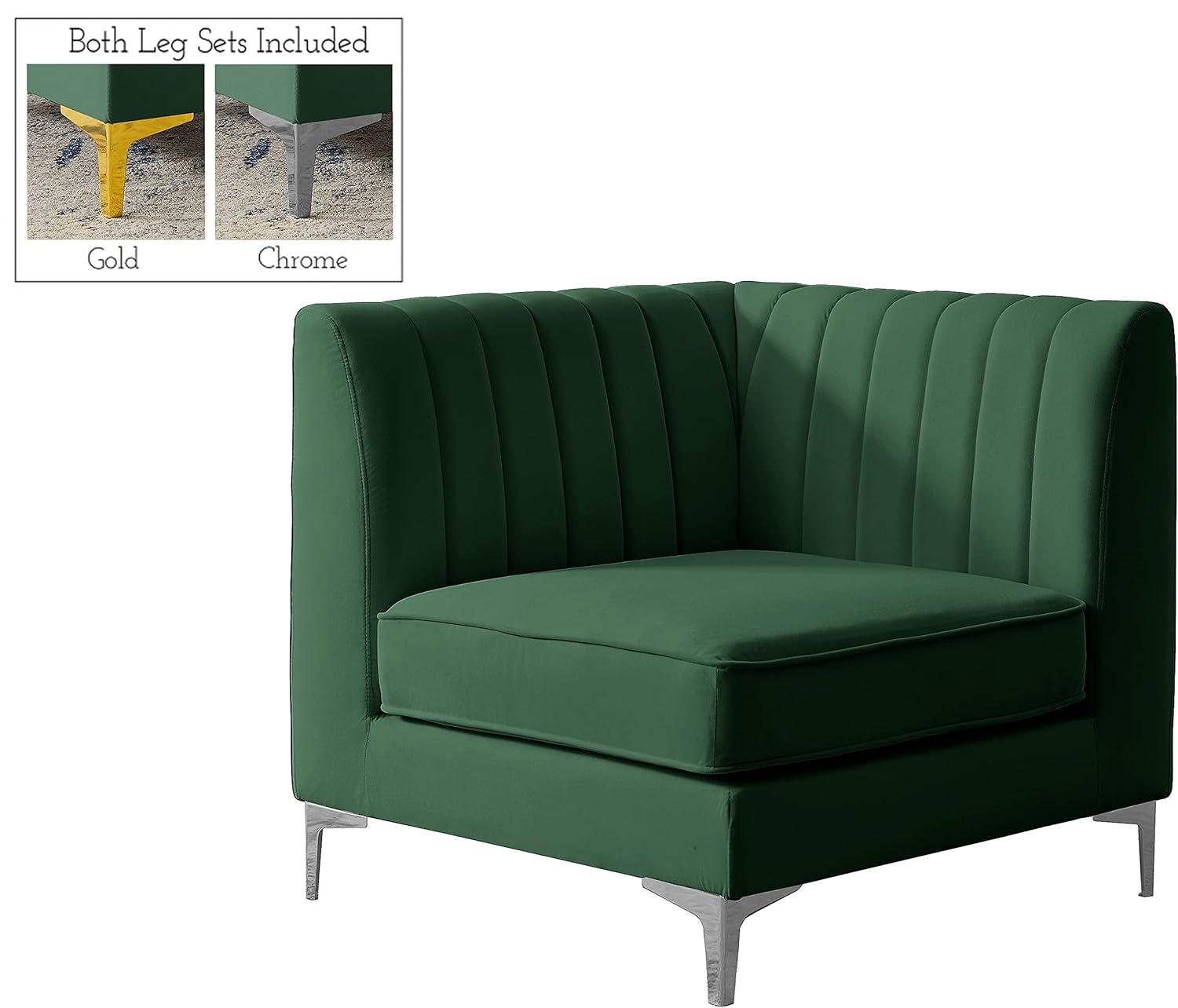 Meridian Furniture Alina Green Velvet Corner Chair