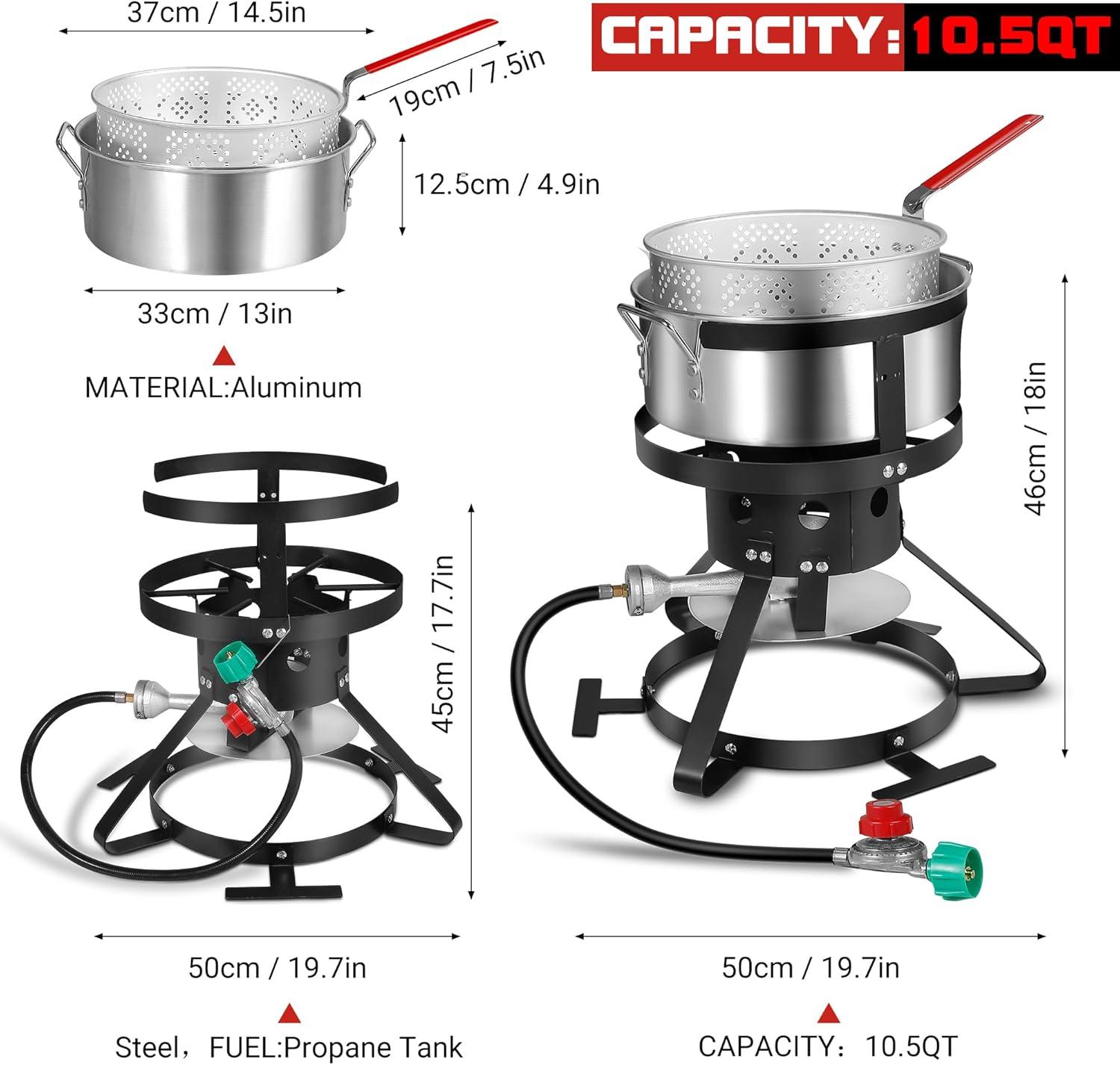 Outvita 30 Qt Turkey Deep Fryer & 10QT Fish Fryer Kit w/Baskets,Aluminum Fish & Seafood Boiler Steamer with 54,000 BTU Propane Gas Burner Stand Injector Thermometer Hose, Ideal for Outdoor Fry
