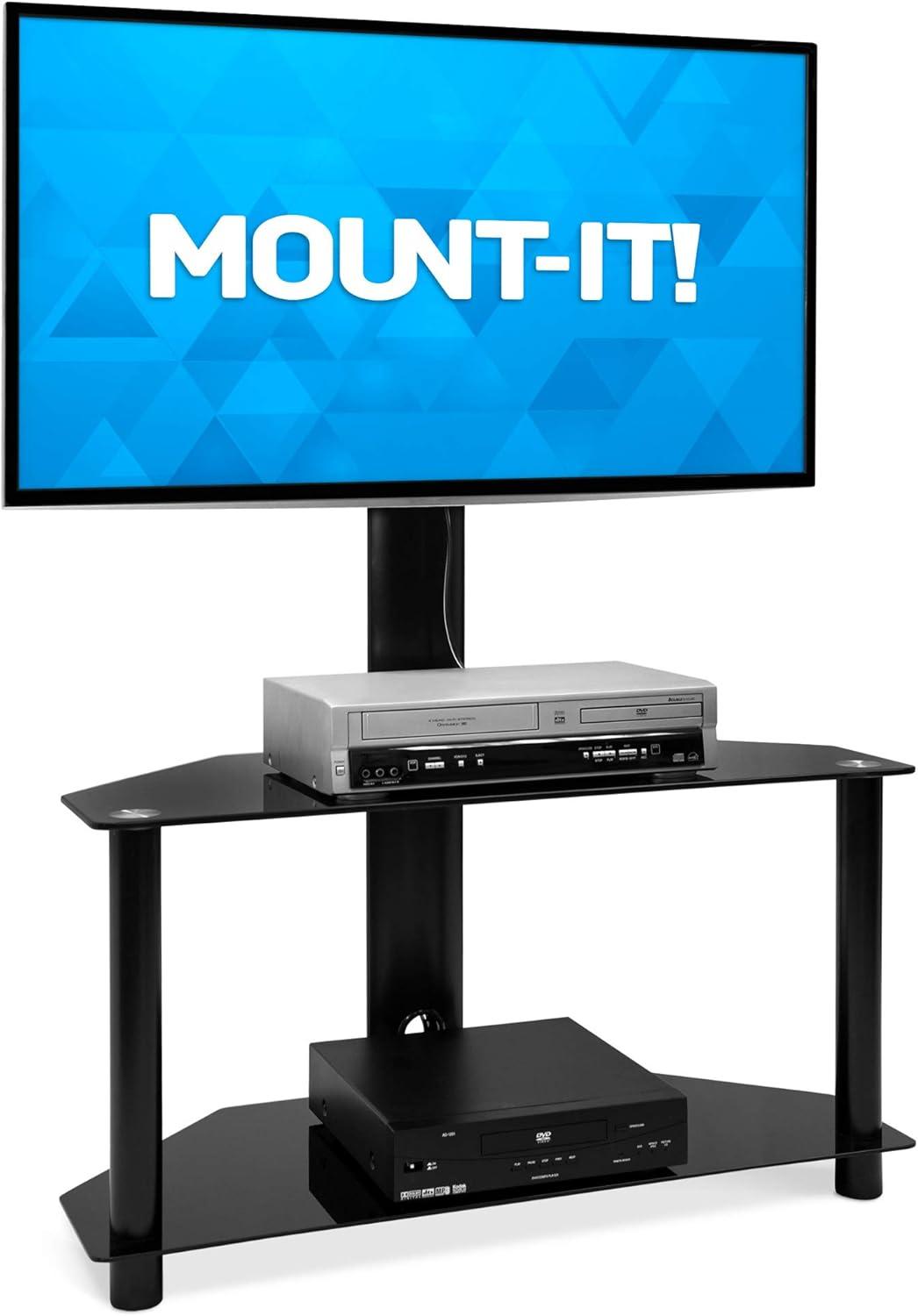 Mount-it Mount-It! Height Adjustable Floor TV Stand with Mount and Tempered Glass Shelves | Fits 32 - 55 in.