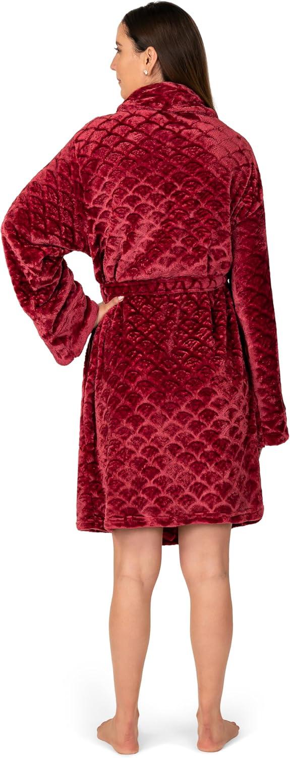 PAVILIA Short Robes for Women, Plush Soft Bathrobe Womens Lightweight, Fluffy Fuzzy Robe Knee Length, Shower Spa (Dark Red, Large-X-Large)