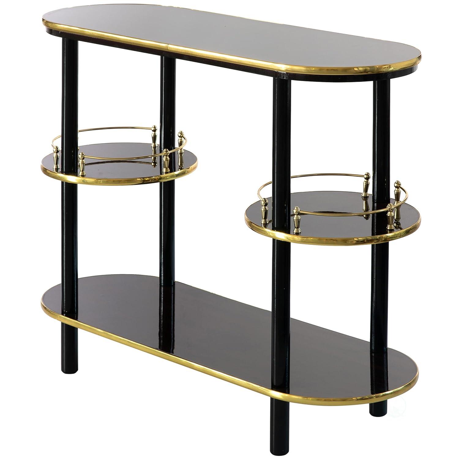 Fabulaxe Modern Display Wooden Console Bar with Tiered Open Shelves, Mini Bar with Wine Storage, Brown