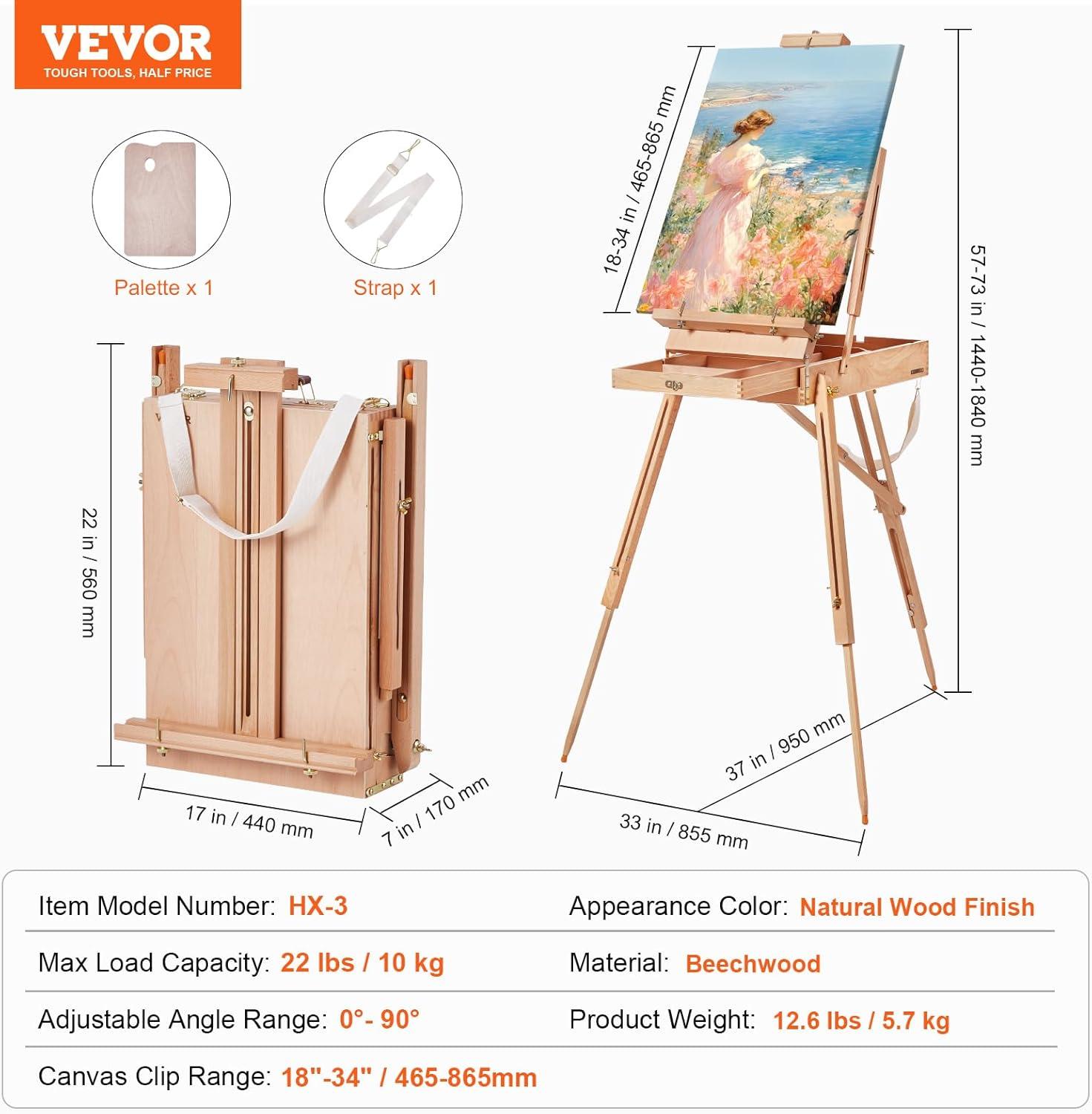 French Easel Hold Canvas to 34" Beechwood Foldable Sketchbox Easel Drawer