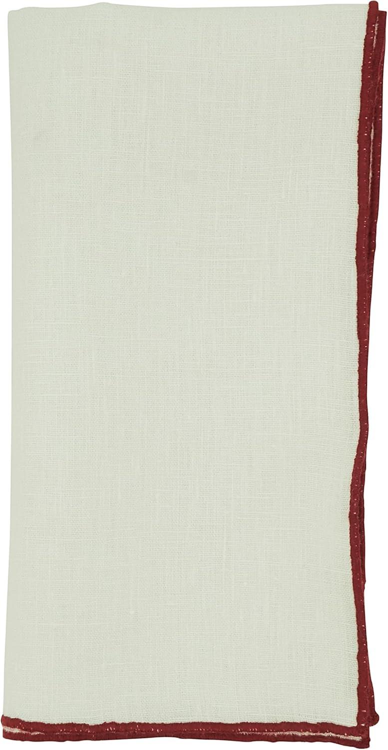 Stonewashed Linen Napkins with Red Stitch Border, Set of 4