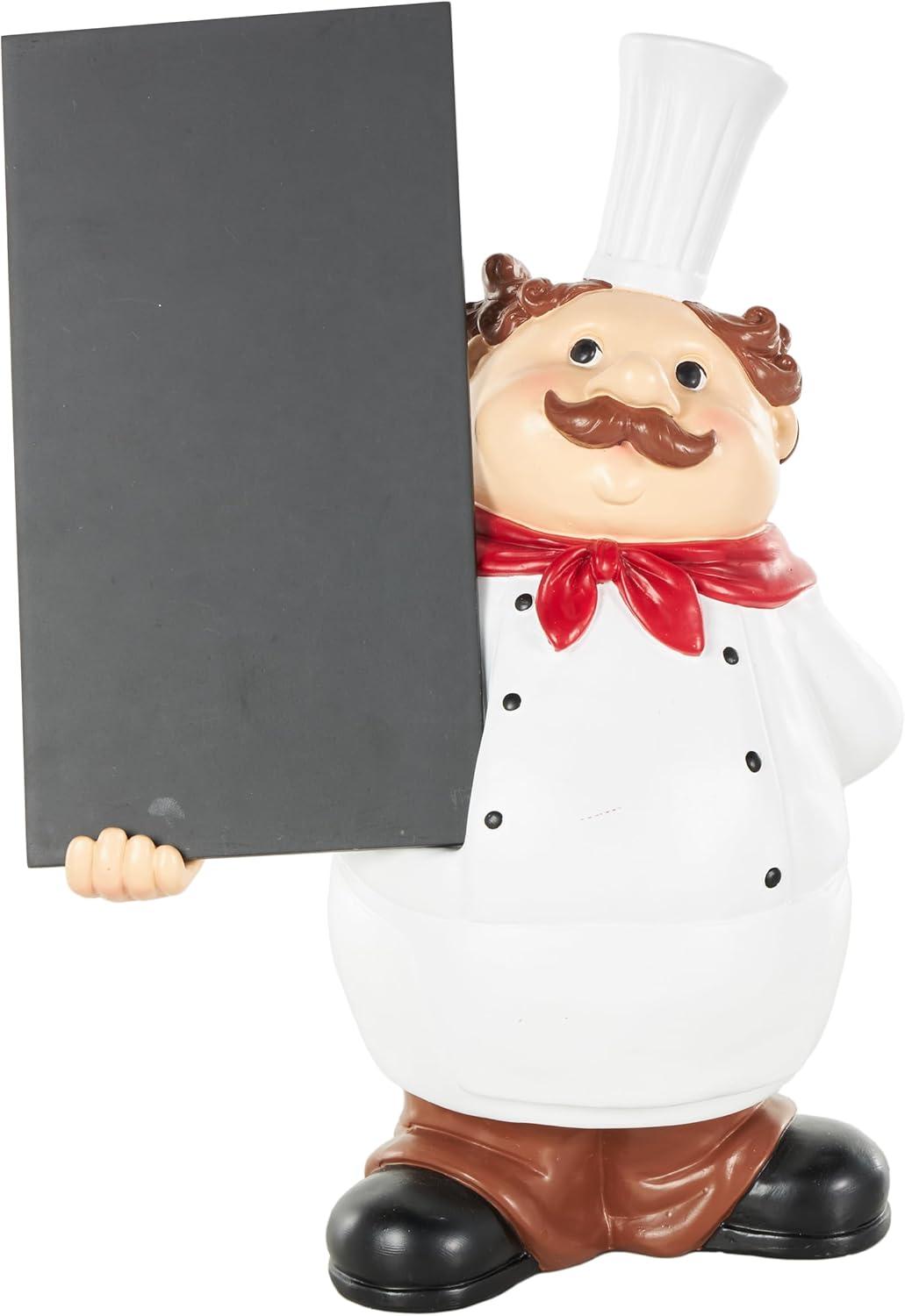 Deco 79 Polystone Chef Decorative Sculpture Kitchen Decorative Figurine Home Decor Statue with Chalkboard, Accent Figurine 9" x 5" x 13", White