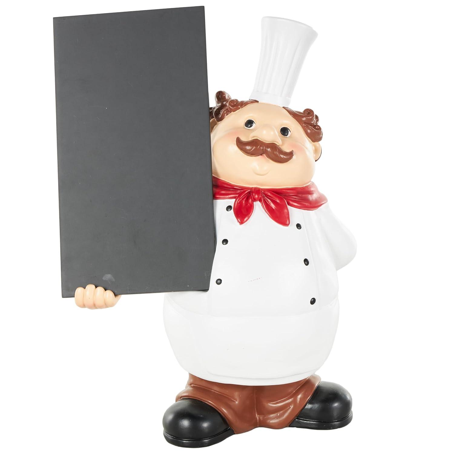 Deco 79 Polystone Chef Decorative Sculpture Kitchen Decorative Figurine Home Decor Statue with Chalkboard, Accent Figurine 9" x 5" x 13", White