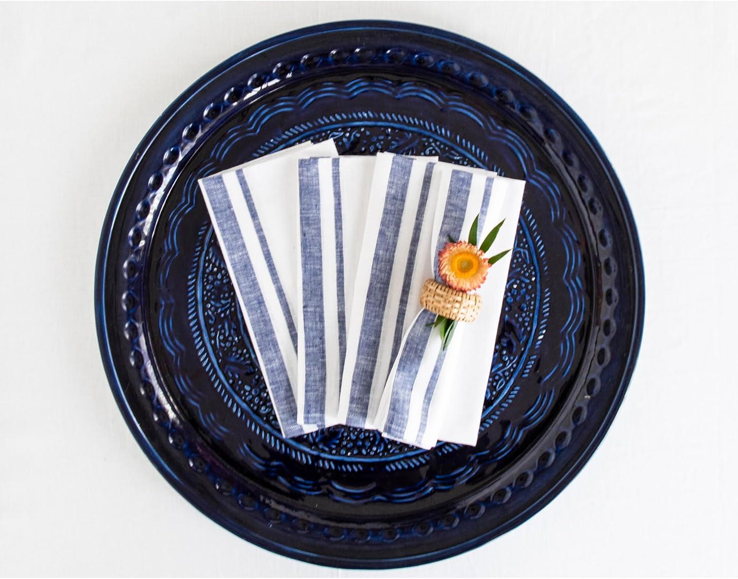 Navy and White French Stripe Linen Napkins Set of 4